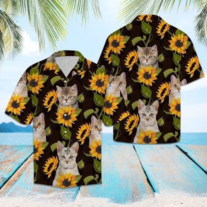 Cat Sunflower Hawaiian Shirt