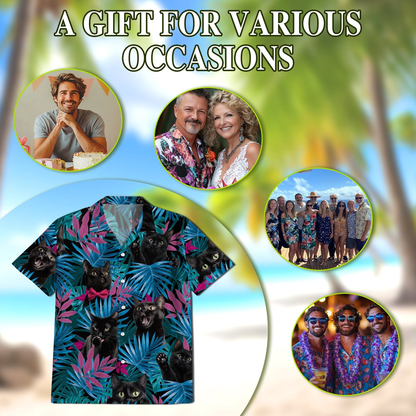 Tropical Black Cat Hawaiian Shirt for Men, Button Down Aloha Shirt - Azhawaiian