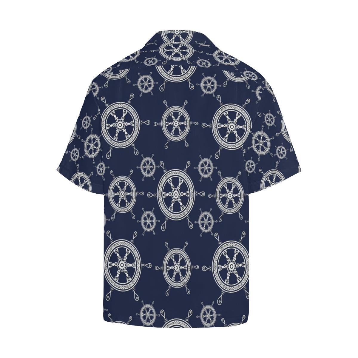 Nautical Steering Wheel Design Pattern Mens All Over Print Hawaiian Shirt