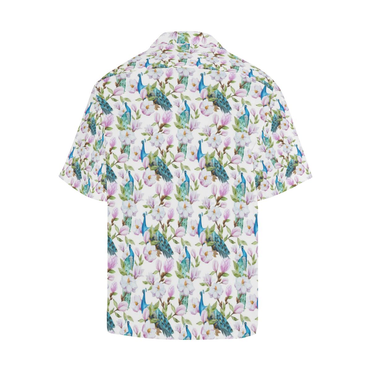 Peacock Pink Flower Pattern Mens All Over Print Hawaiian Shirt