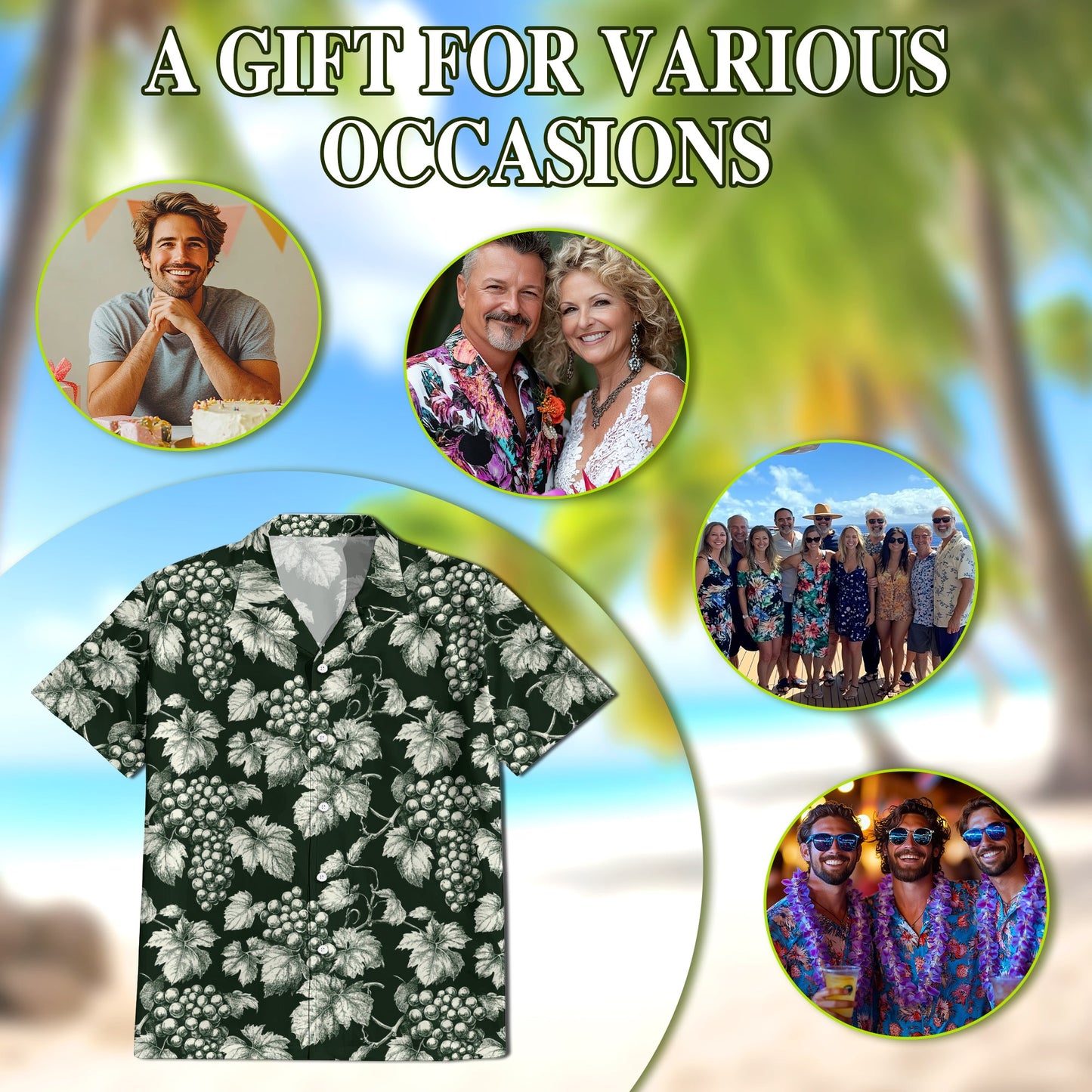 Grape Hawaiian Shirt for Men, Button Down Aloha Shirt - Azhawaiian