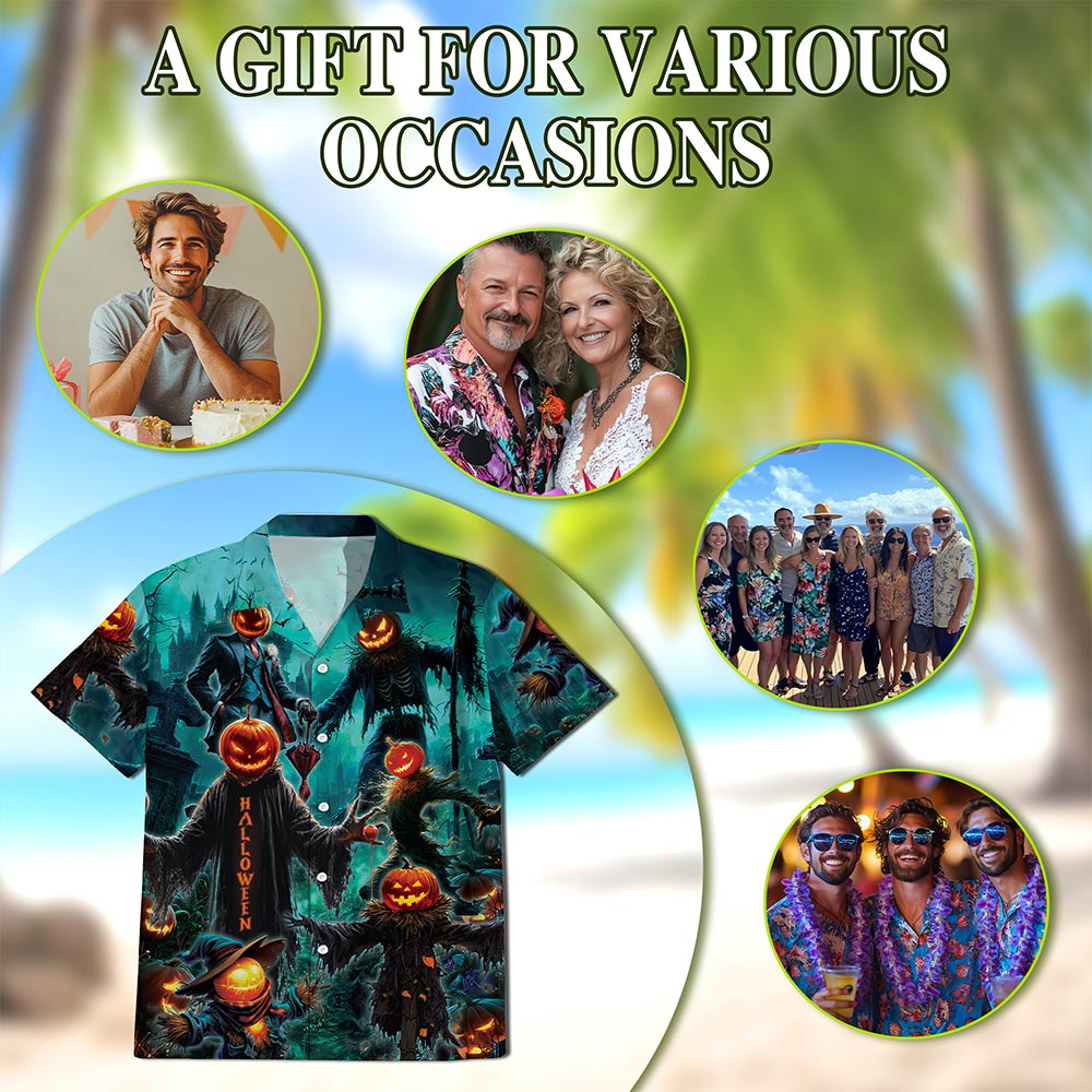 Happy Pumpkin Halloween Hawaiian Shirt for Men, Button Down Aloha Shirt - Azhawaiian