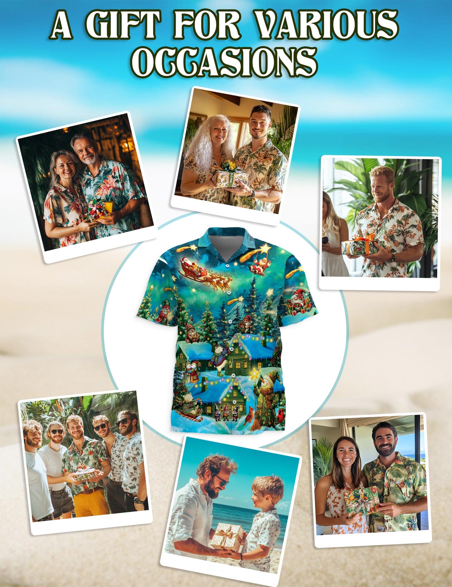 Magical Christmas Night Scene Hawaiian Shirt for Men, Button Down Aloha Shirt - Azhawaiian