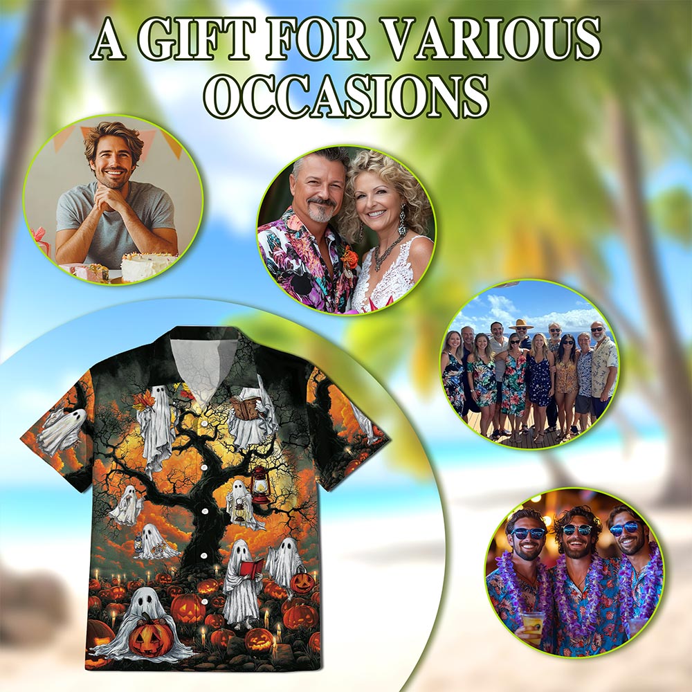 Ghost Halloween Hawaiian Shirt for Men, Button Down Aloha Shirt - Azhawaiian