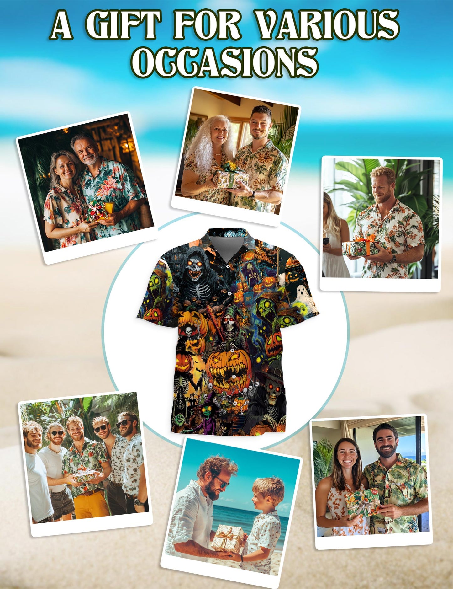 Spooky Skeleton Halloween Hawaiian Shirt for Men, Button Down Aloha Shirt - Azhawaiian