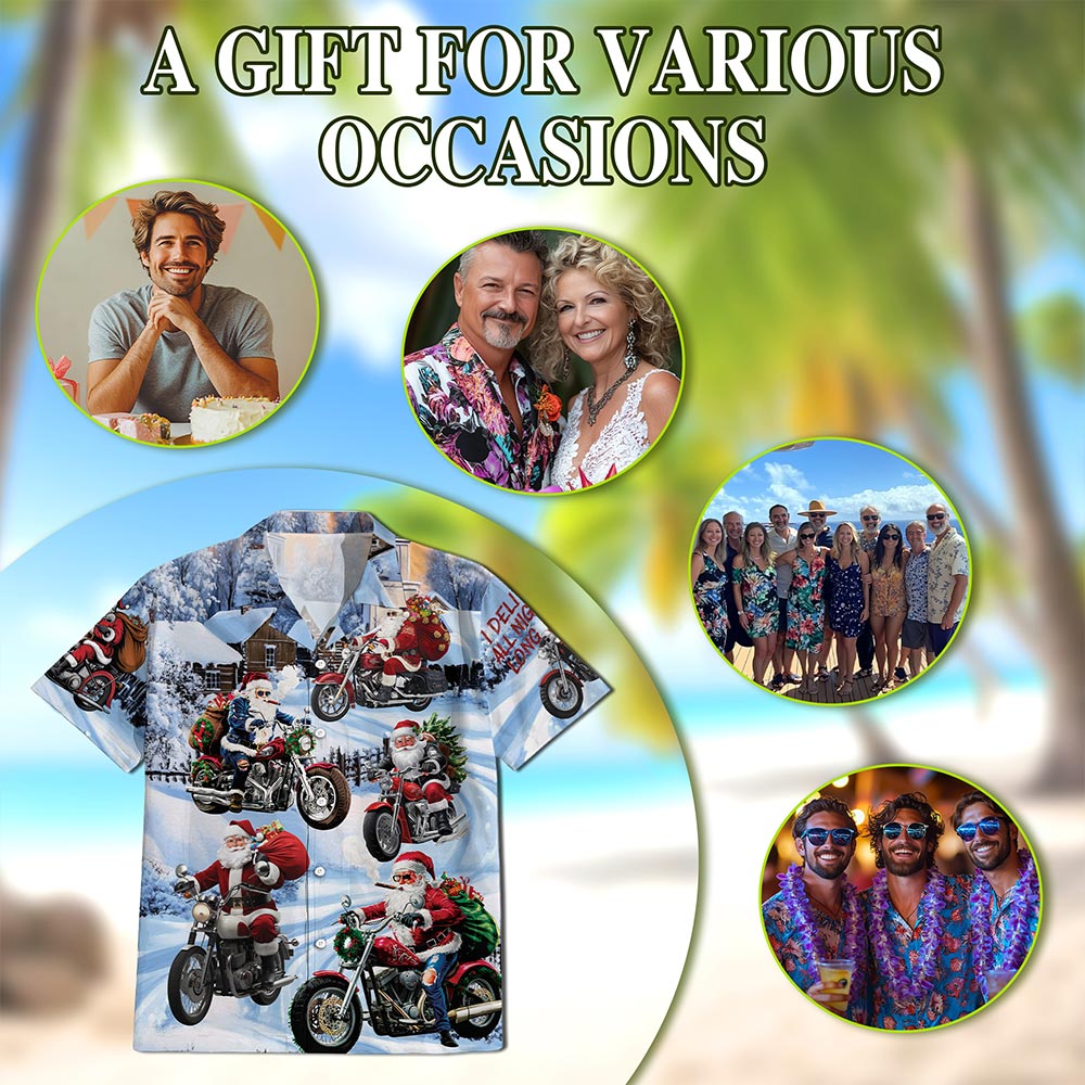 Santa Claus Motorcycle Christmas Hawaiian Shirt for Men, Button Down Aloha Shirt - Azhawaiian