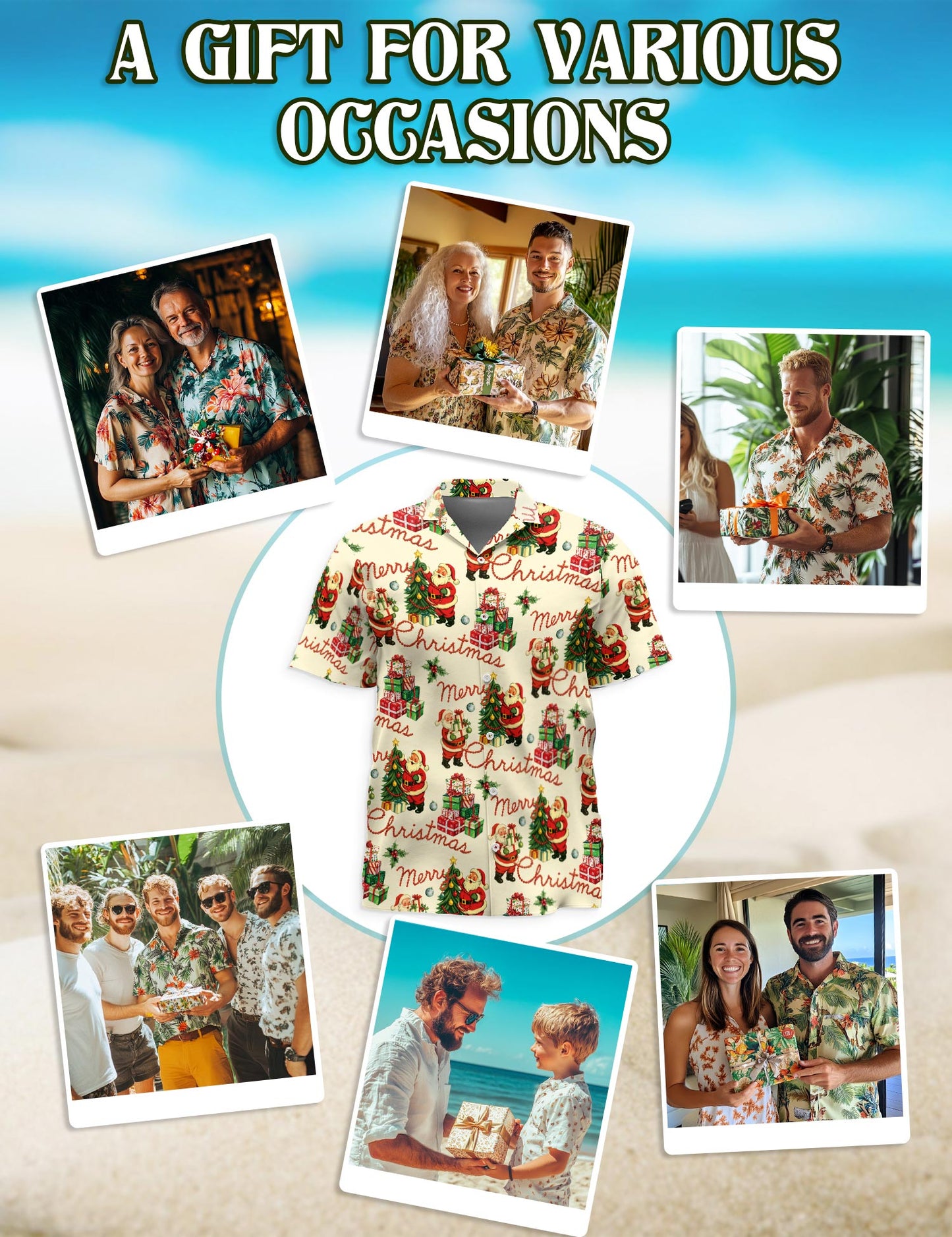 Santa Claus Hawaiian Shirt for Men, Button Down Aloha Shirt - Azhawaiian