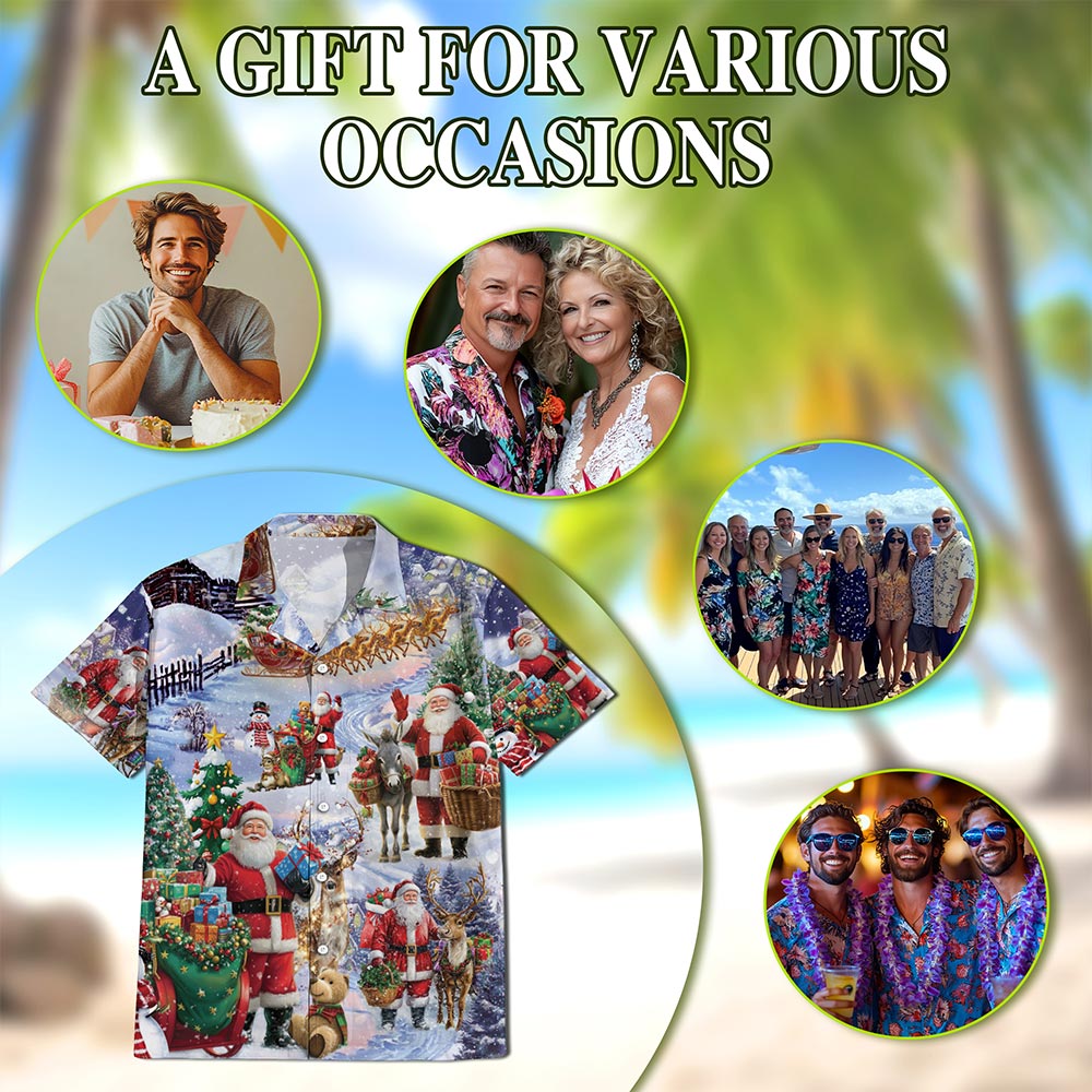 Santa Claus Snowy Christmas Village Hawaiian Shirt for Men, Button Down Aloha Shirt - Azhawaiian