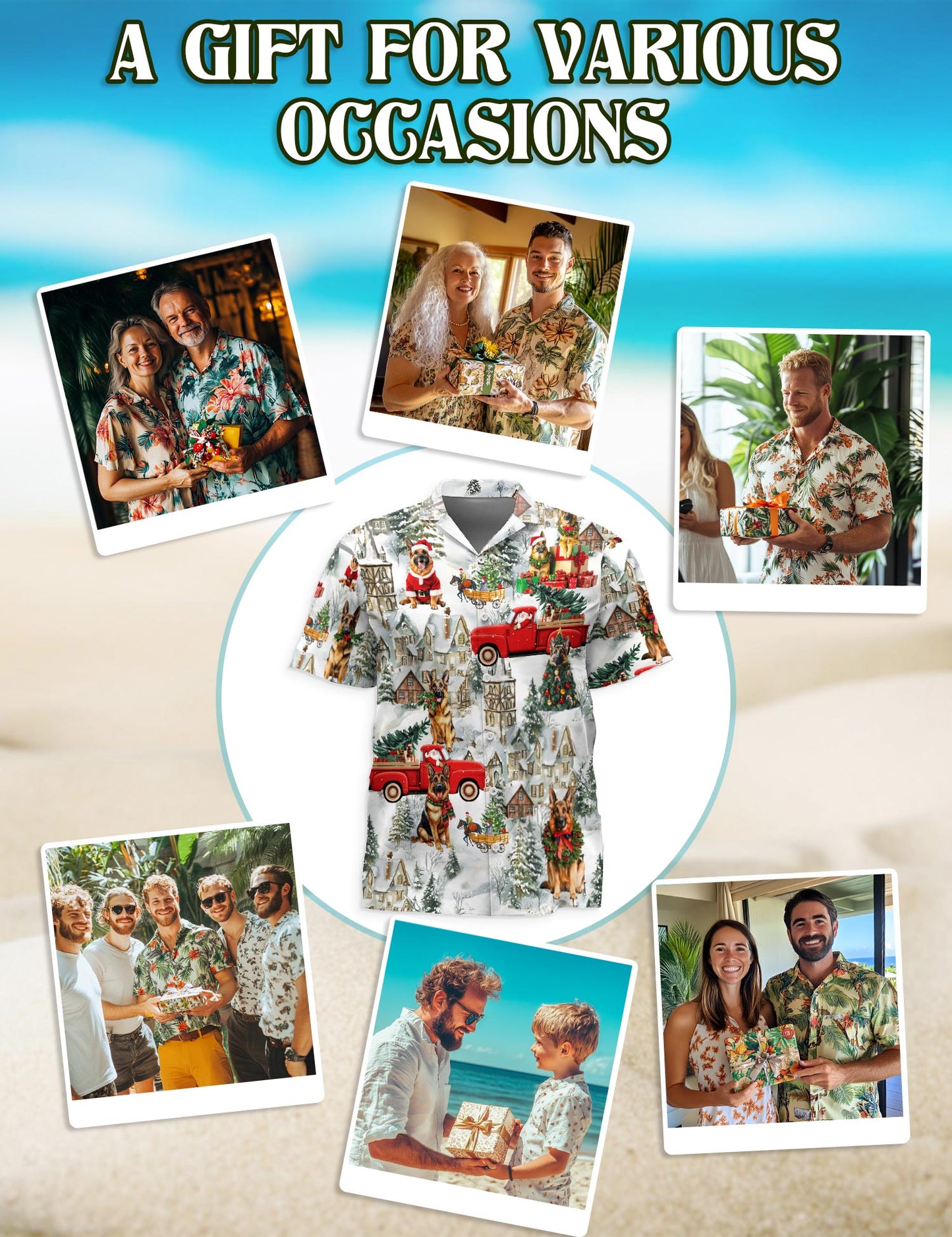 German Shepherd Christmas Hawaiian Shirt for Men, Button Down Aloha Shirt - Azhawaiian