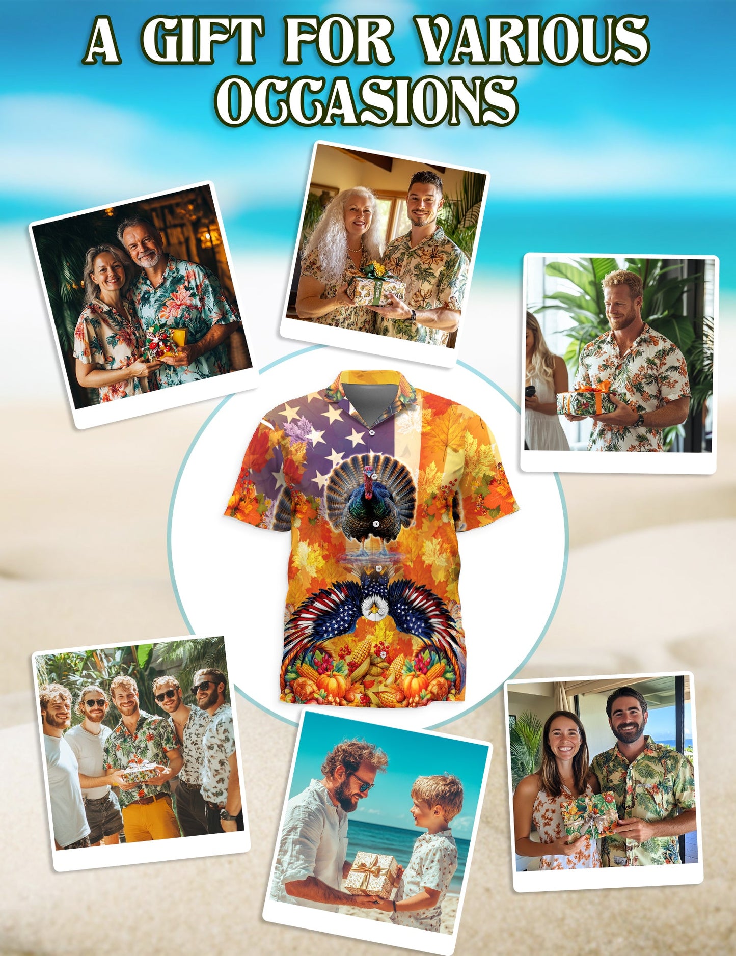 Turkey and Eagle Thanksgiving Hawaiian Shirt for Men, Button Down Aloha Shirt - Azhawaiian