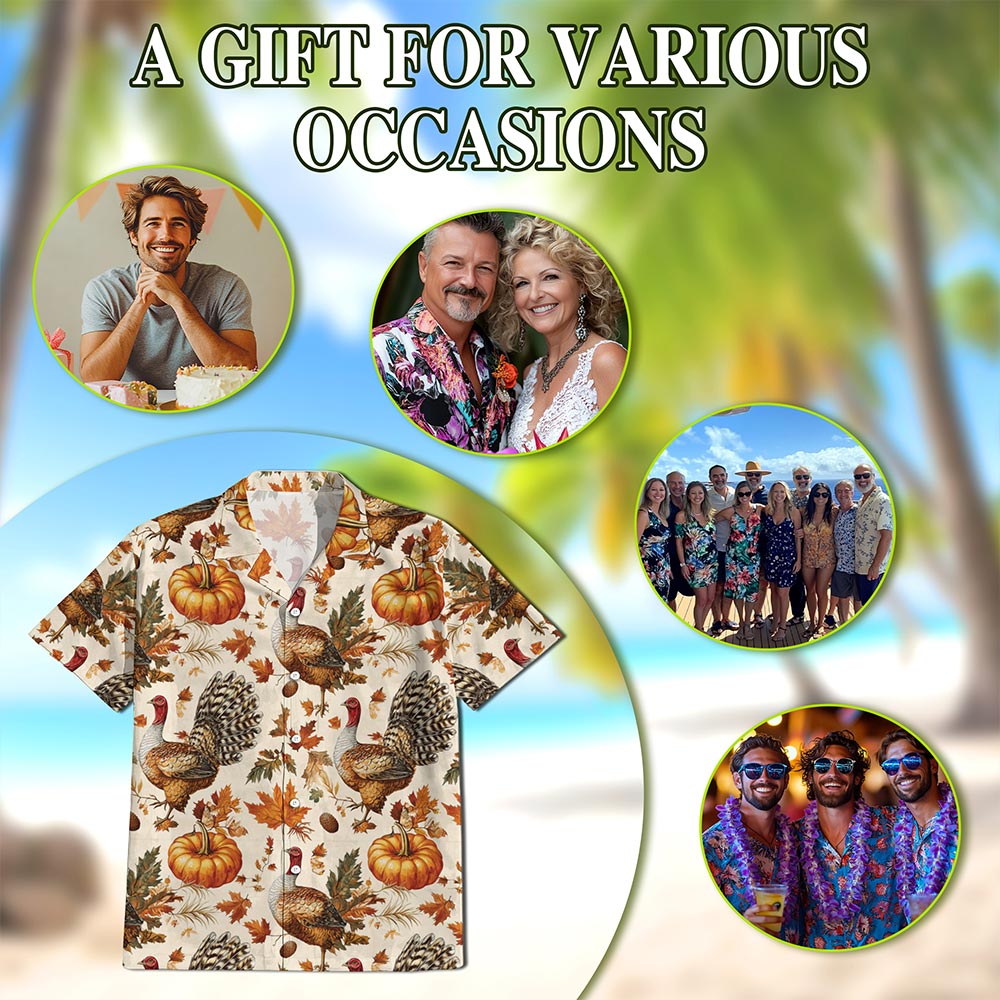 Thanksgiving Turkey Sun Hawaiian Shirt for Men, Button Down Aloha Shirt - Azhawaiian