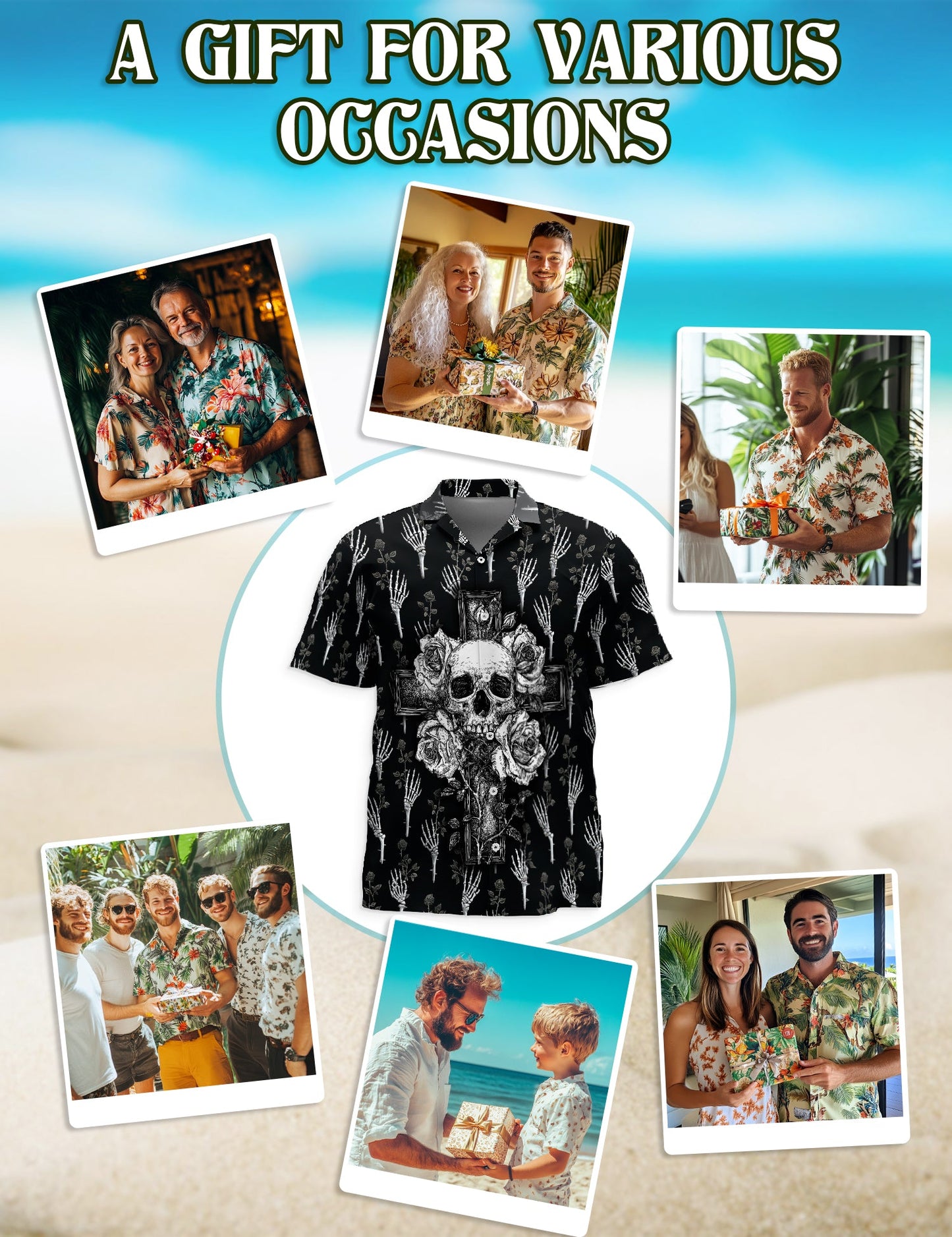 Black And White Skull Roses Hawaiian Shirt for Men, Button Down Aloha Shirt - Azhawaiian