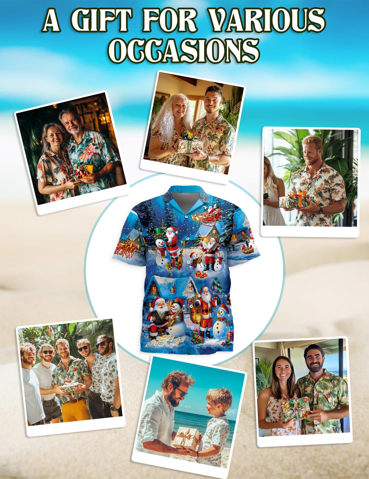 Funny Santa and Snowman Hawaiian Shirt for Men, Button Down Aloha Shirt - Azhawaiian