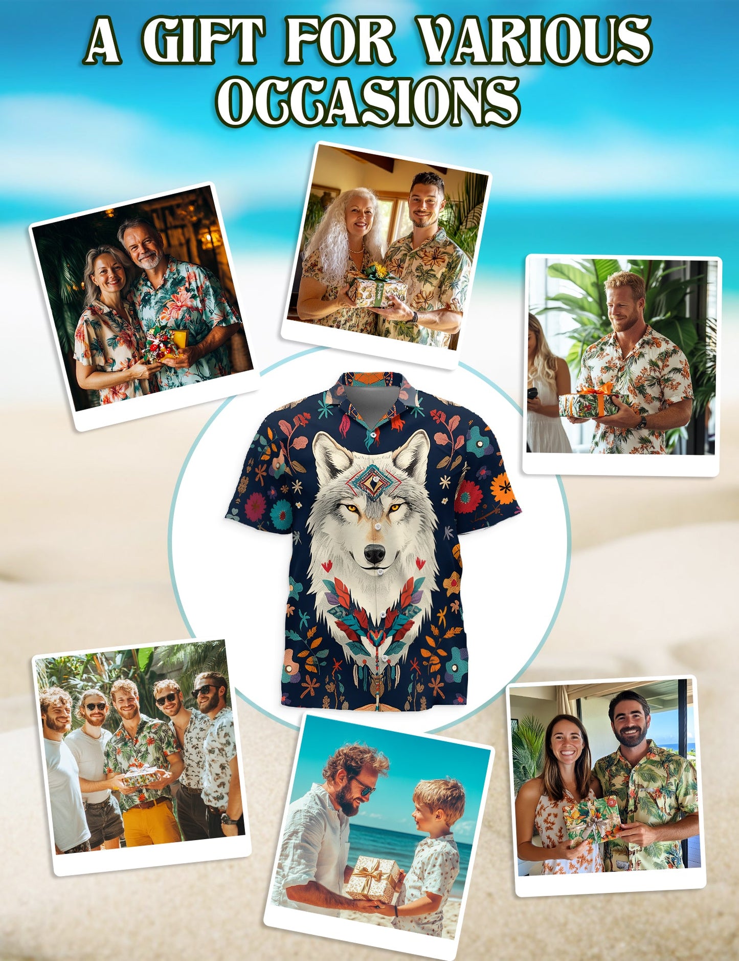 Wolf Art Hawaiian Shirt for Men, Button Down Aloha Shirt - Azhawaiian