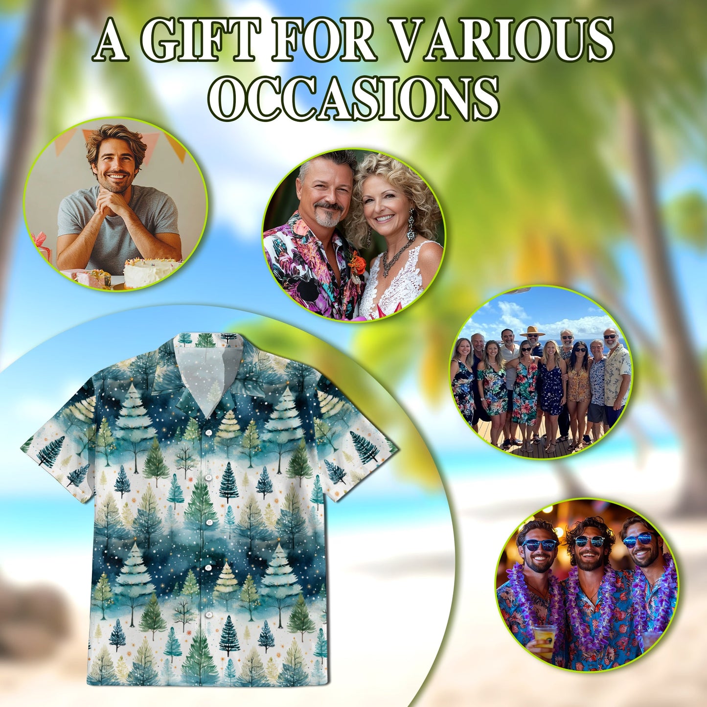 Christmas Tree Hawaiian Shirt for Men, Button Down Aloha Shirt - Azhawaiian