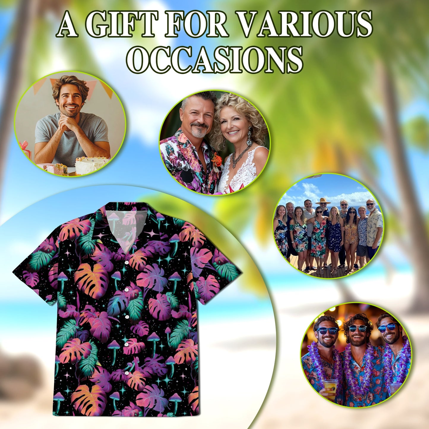 Tropical Neon Mushroom Hawaiian Shirt for Men, Button Down Aloha Shirt - Azhawaiian