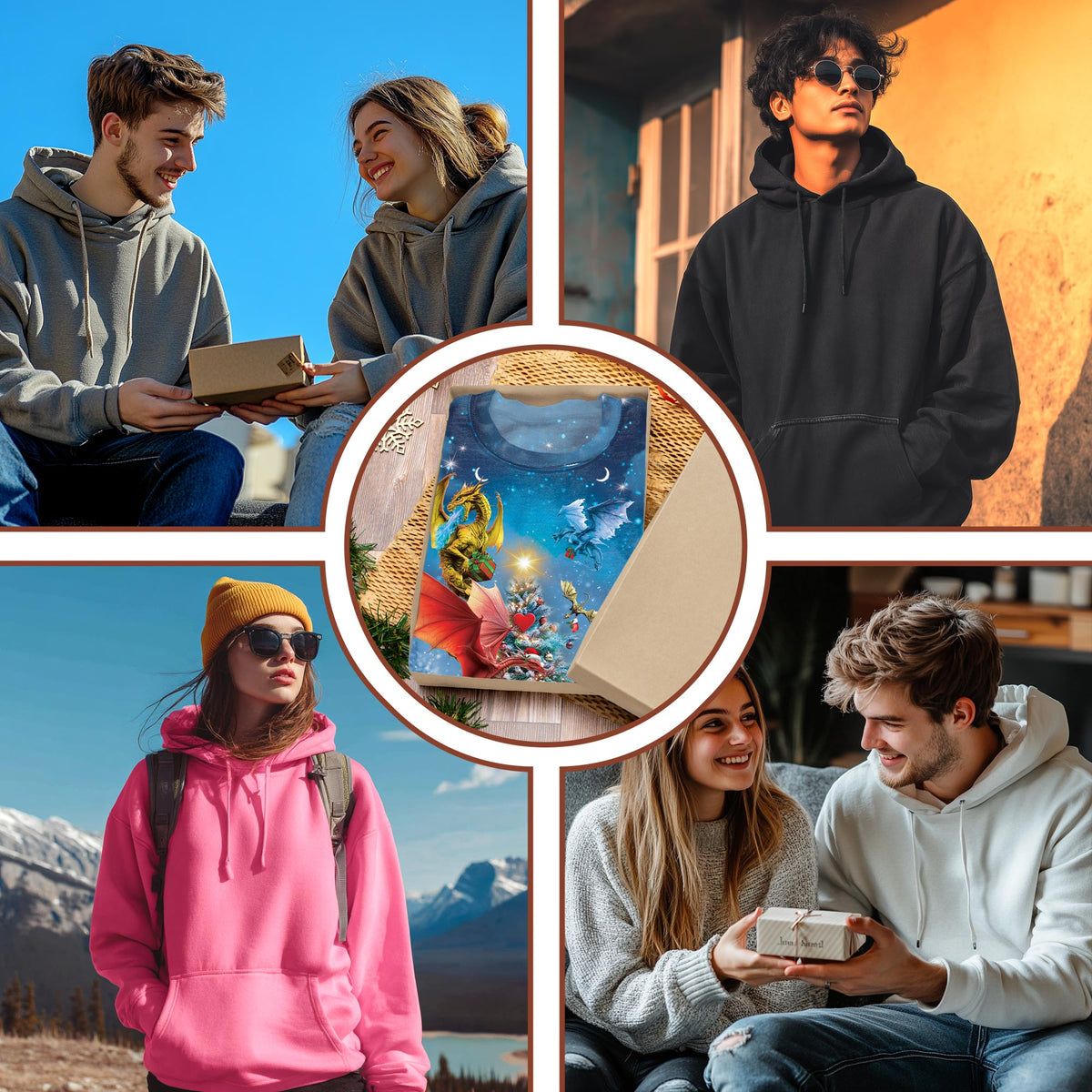 Christmas Dragons All Over Print Hoodie, Fantasy Dragon Graphic Design