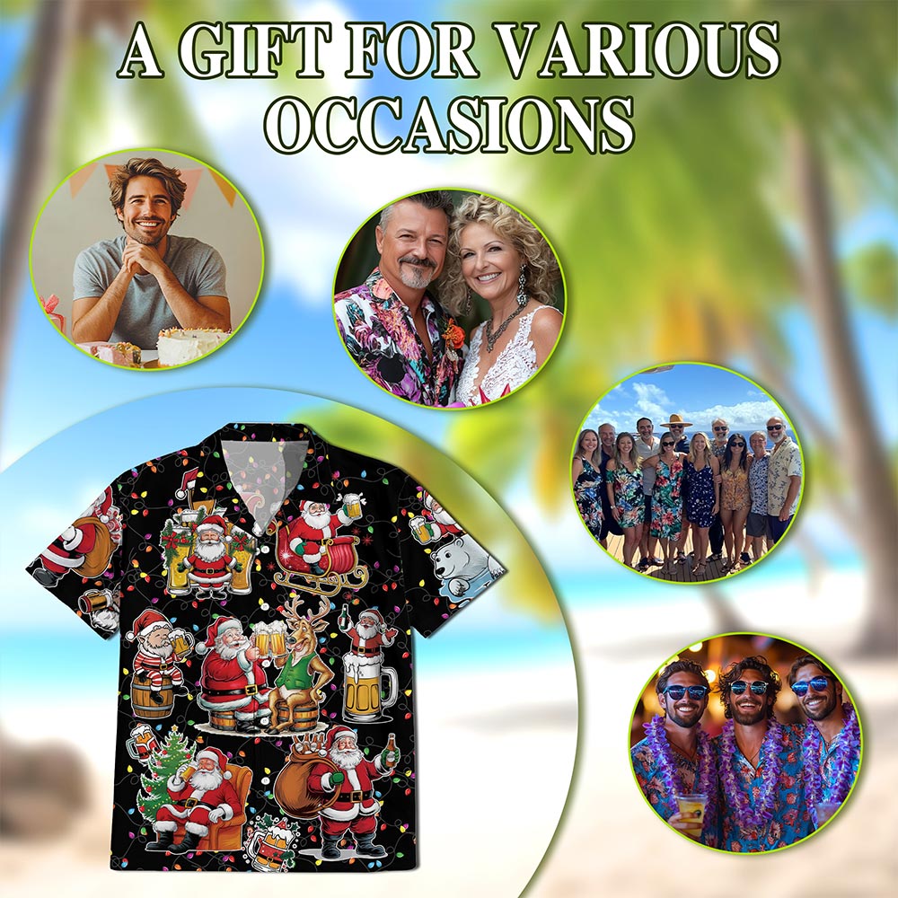 Santa Beer Lover Hawaiian Shirt for Men, Button Down Aloha Shirt - Azhawaiian