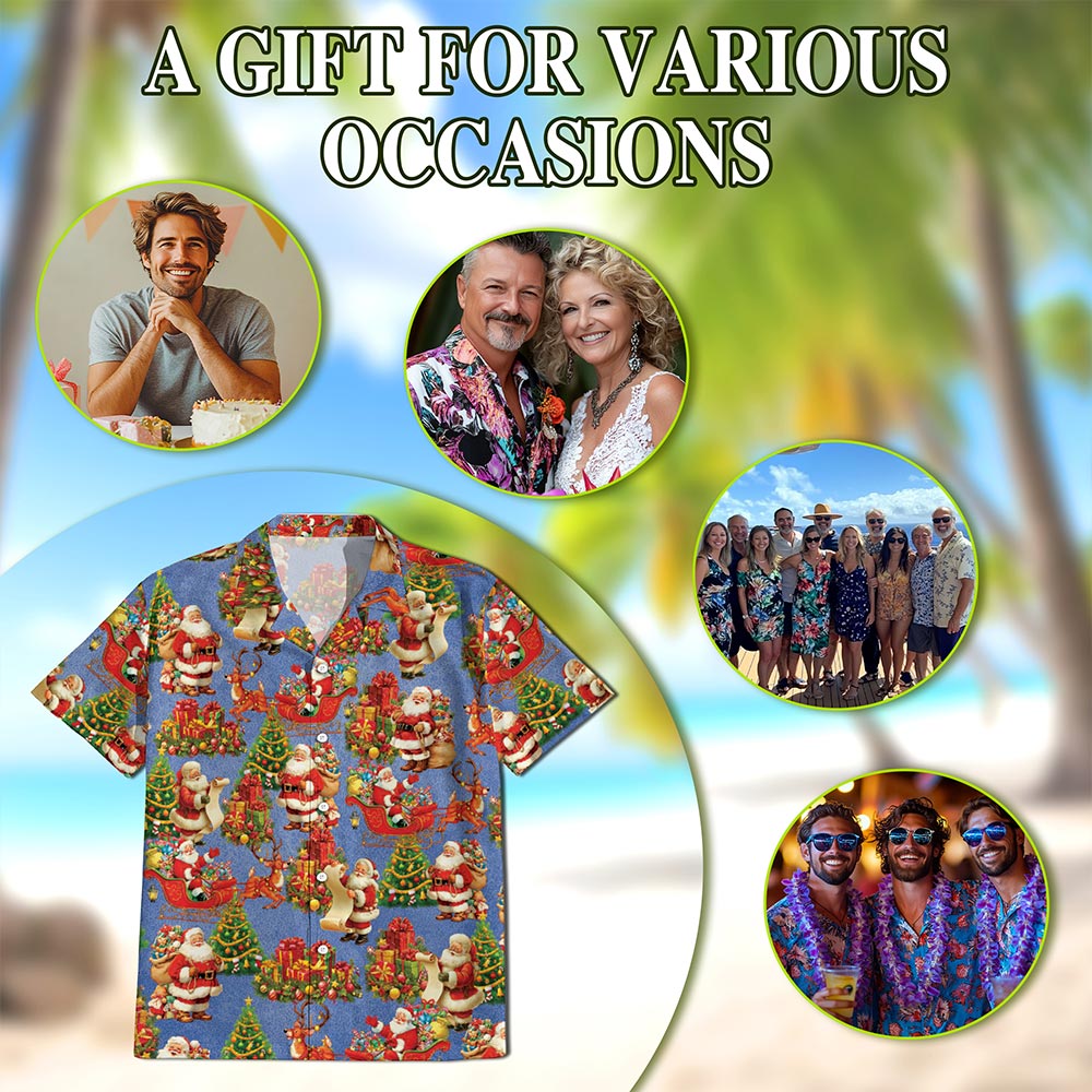 Santa Claus Christmas Night Hawaiian Shirt for Men, Button Down Aloha Shirt - Azhawaiian