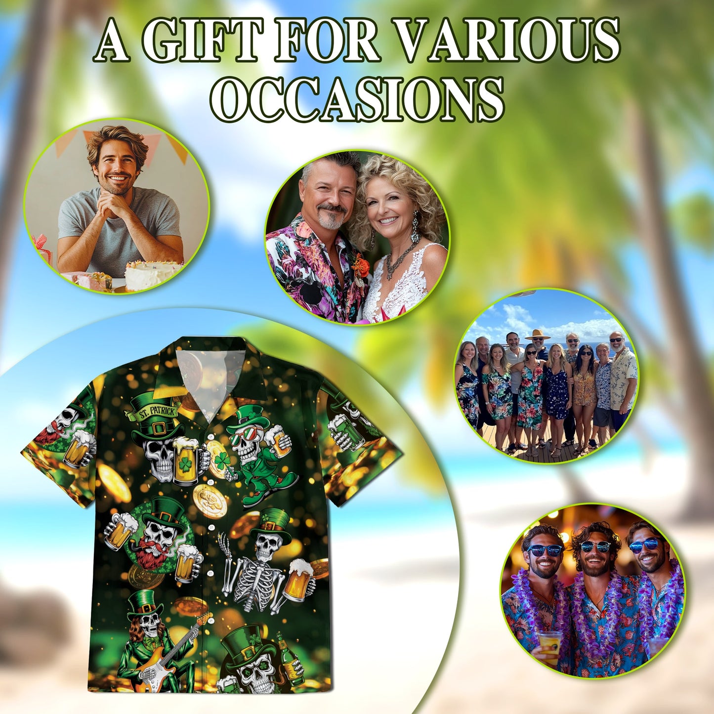 St Patrick's Day Skull Beer Hawaiian Shirt for Men, Button Down Aloha Shirt - Azhawaiian