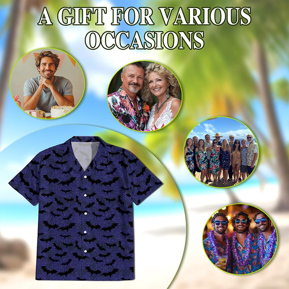 Halloween Bat Pattern Hawaiian Shirt for Men, Button Down Aloha Shirt - Azhawaiian