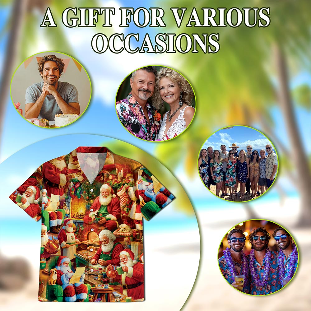 Santa Claus Workshop Christmas Hawaiian Shirt for Men, Button Down Aloha Shirt - Azhawaiian
