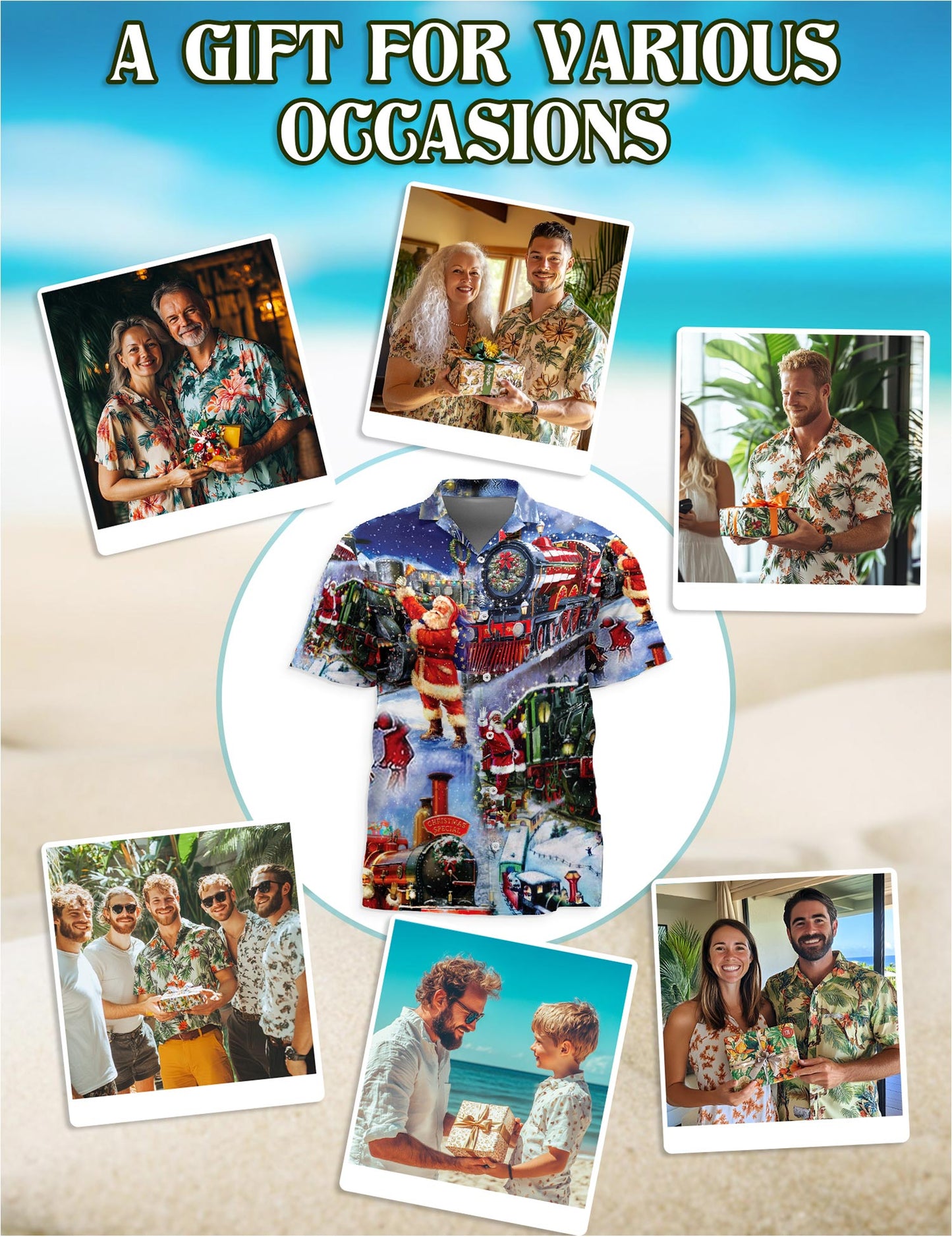 Santa Claus Christmas Train Hawaiian Shirt for Men, Button Down Aloha Shirt - Azhawaiian