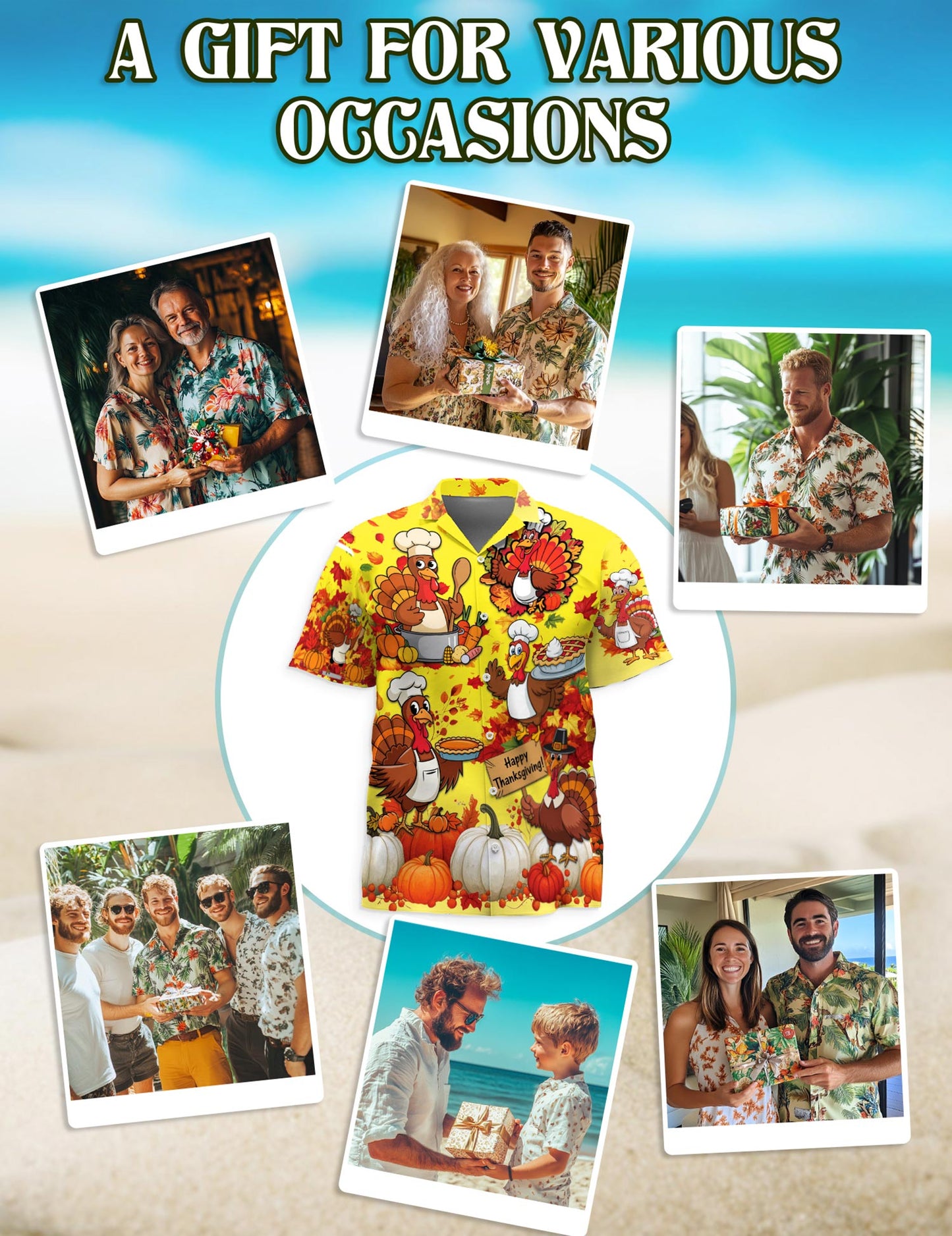Happy Thanksgiving Hawaiian Shirt for Men, Button Down Aloha Shirt - Azhawaiian