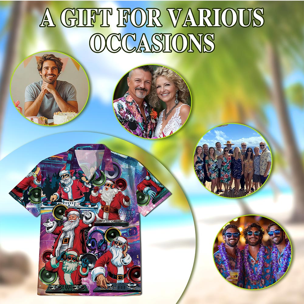 DJ Santa Claus Christmas Hawaiian Shirt for Men, Button Down Aloha Shirt - Azhawaiian
