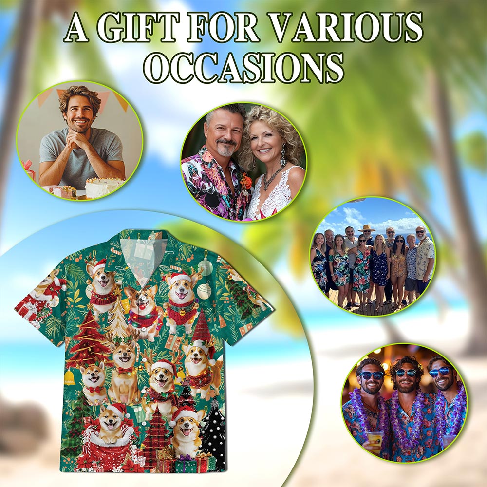 Christmas Corgi Hawaiian Shirt for Men, Button Down Aloha Shirt - Azhawaiian