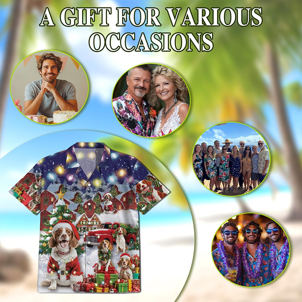 Brittany Spaniel Christmas Hawaiian Shirt for Men, Button Down Aloha Shirt - Azhawaiian