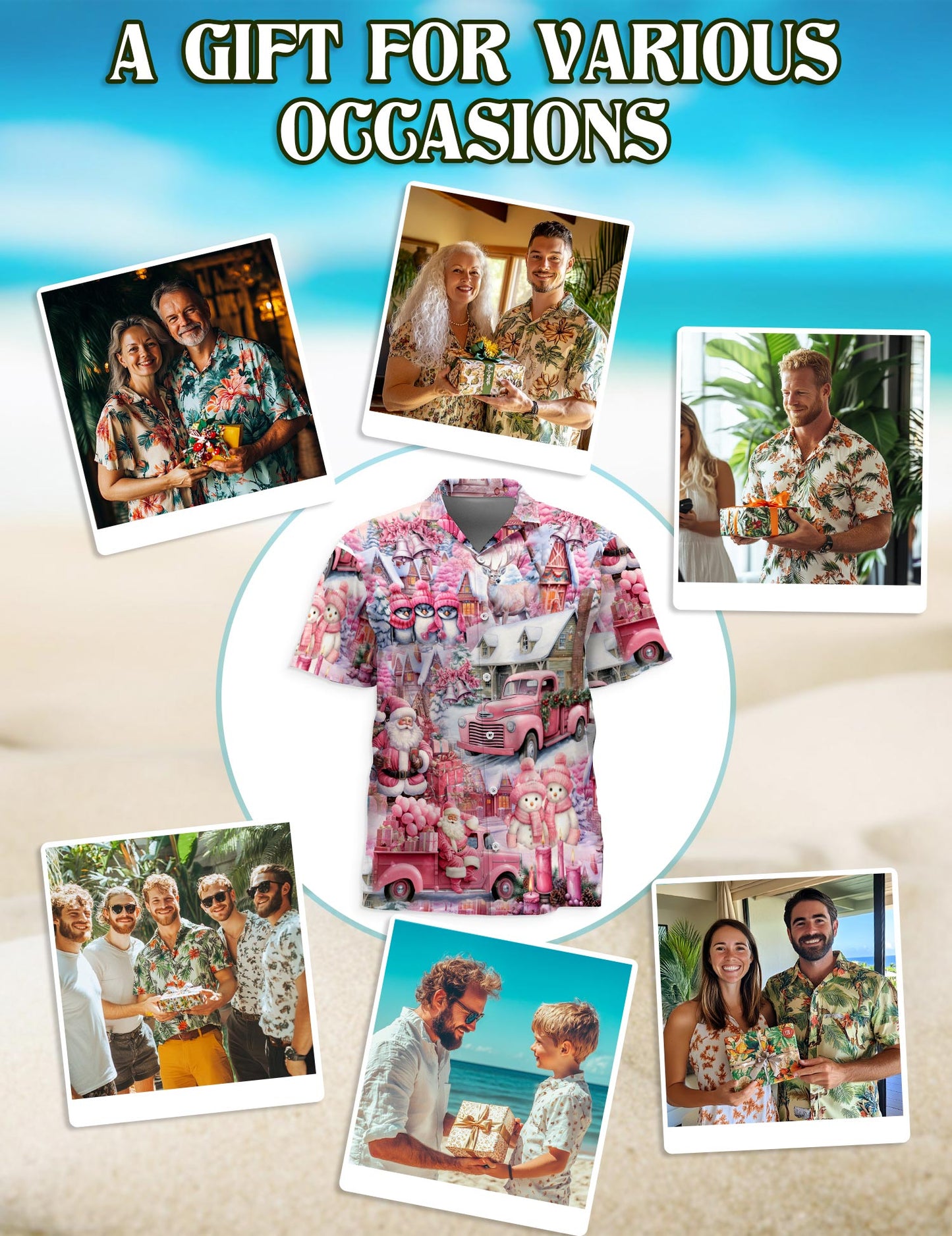 Pink Christmas Santa Claus Hawaiian Shirt for Men, Button Down Aloha Shirt - Azhawaiian