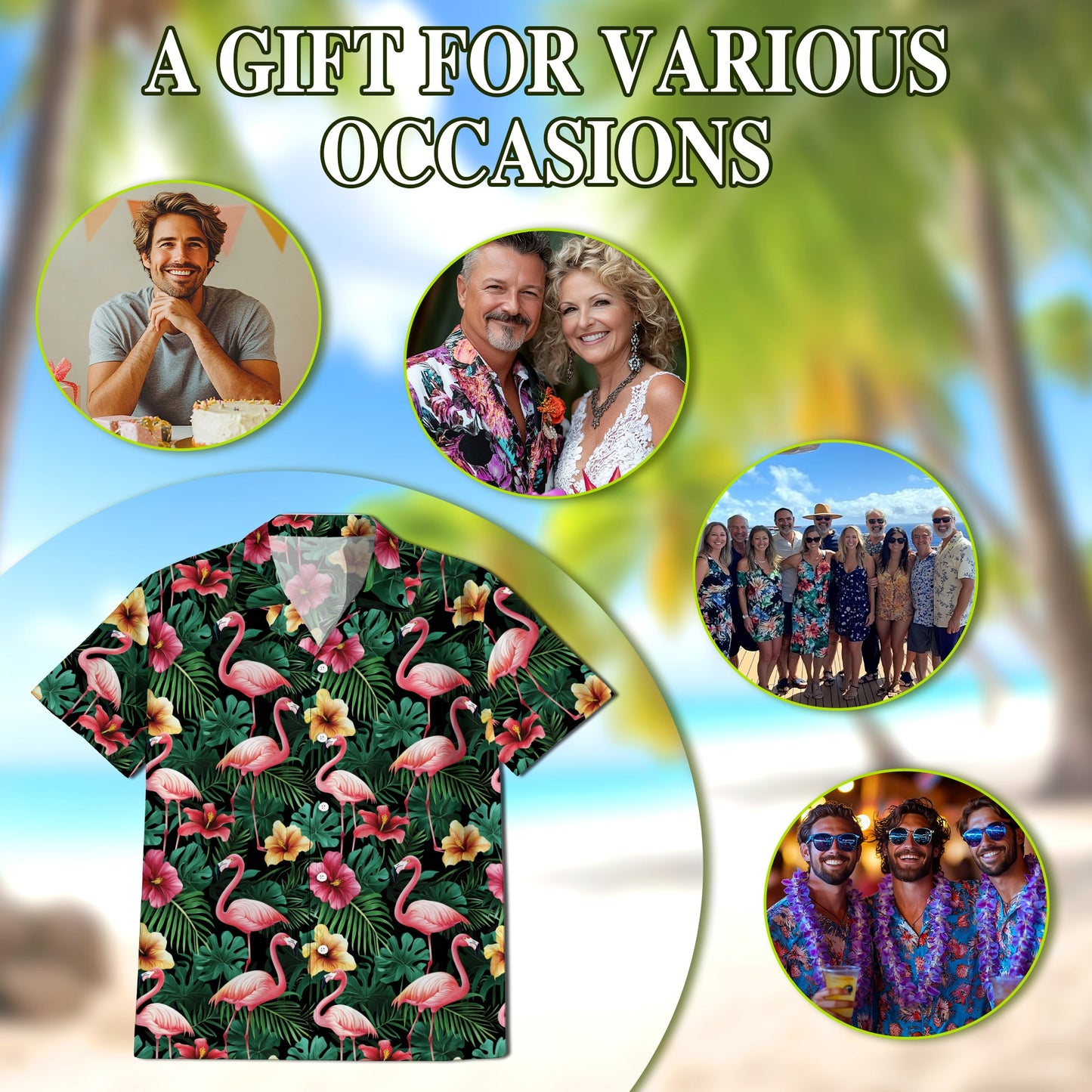 Flamingo Hibiscus Tropical Hawaiian Shirt for Men, Button Down Aloha Shirt - Azhawaiian