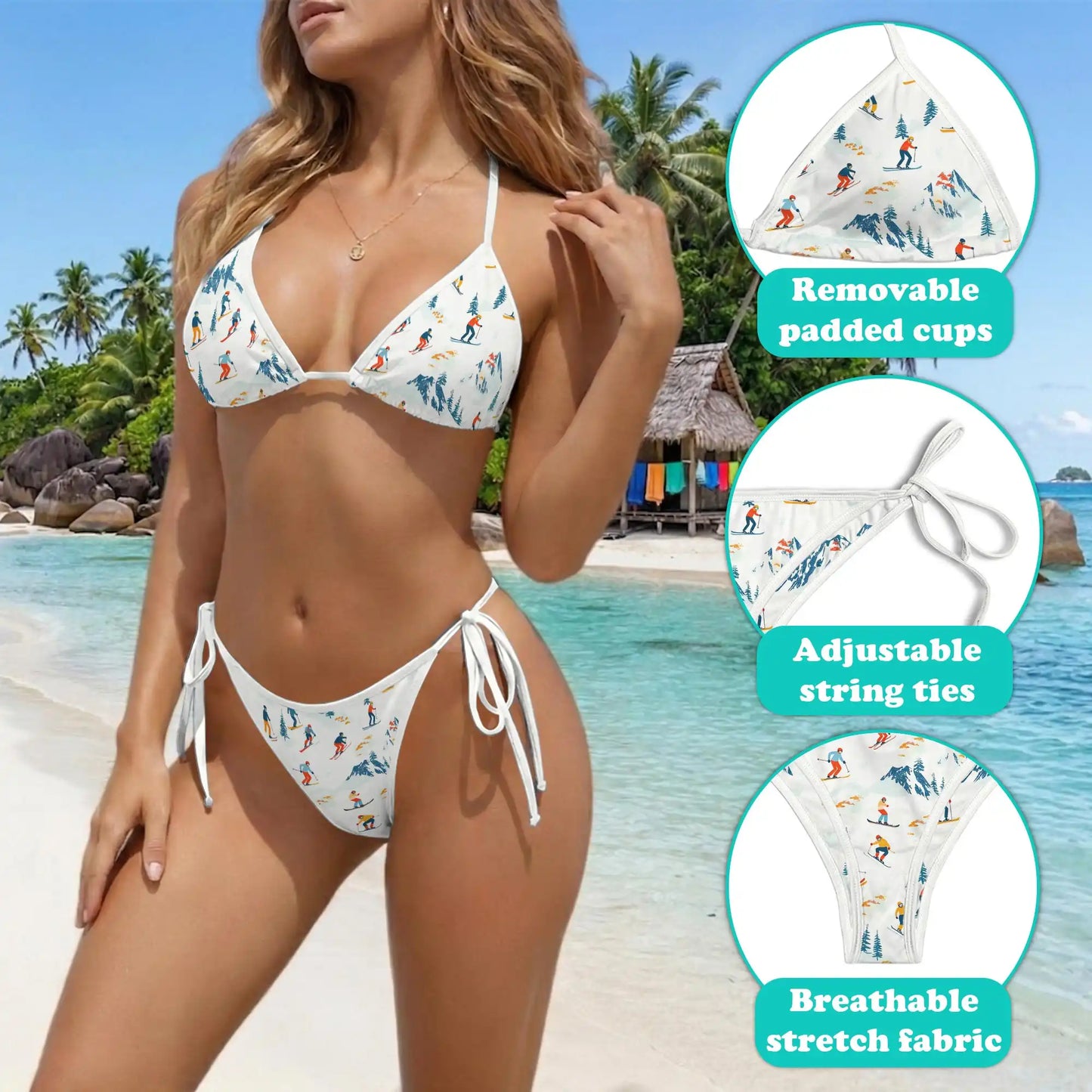 Skiing Bikini Set for Women, Two Piece Swimsuit, Winter Sports Beachwear | Azhawaiian