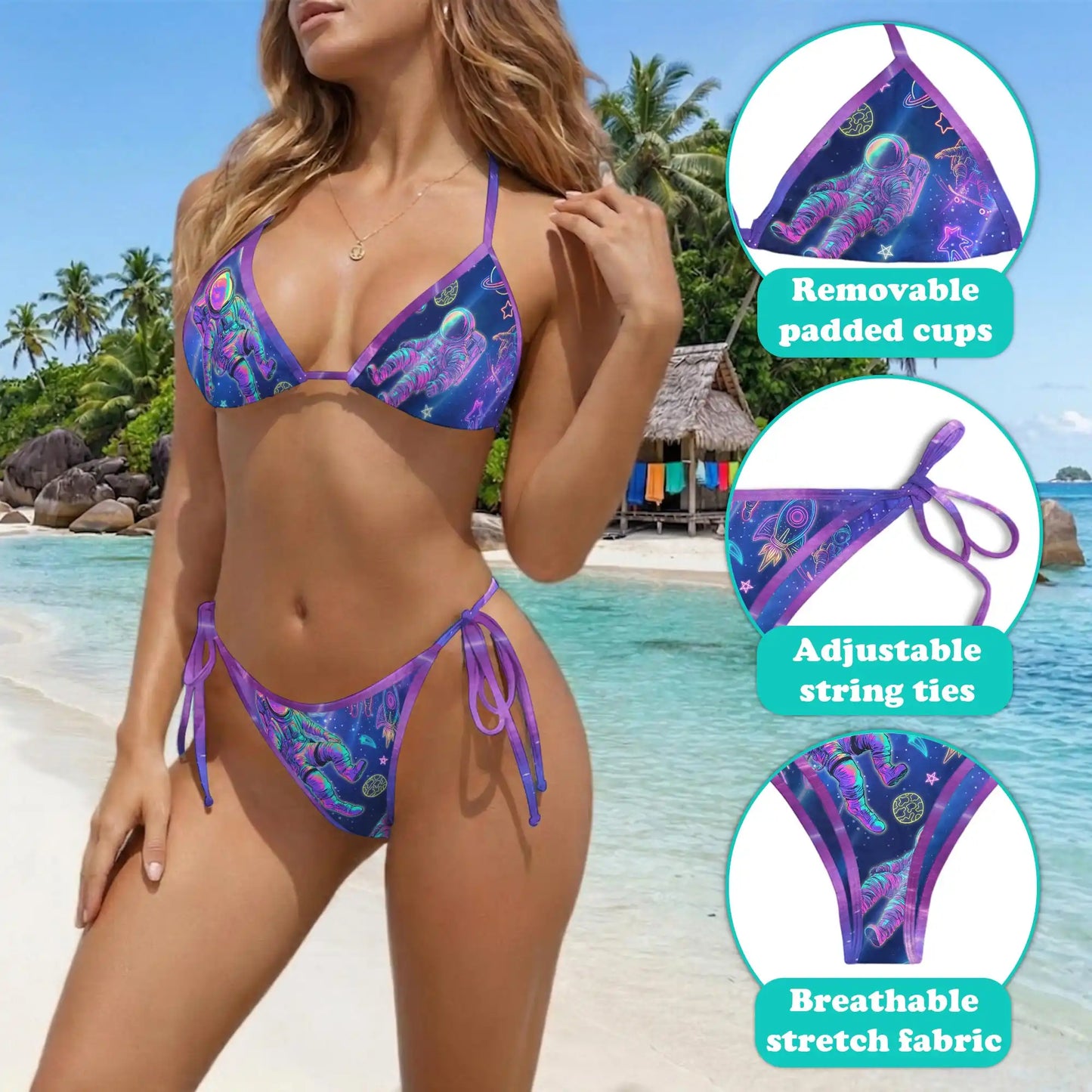 Astronauts Bikini Set for Women, Two Piece Swimsuit, Space and Astronaut Print Beachwear | Azhawaiian