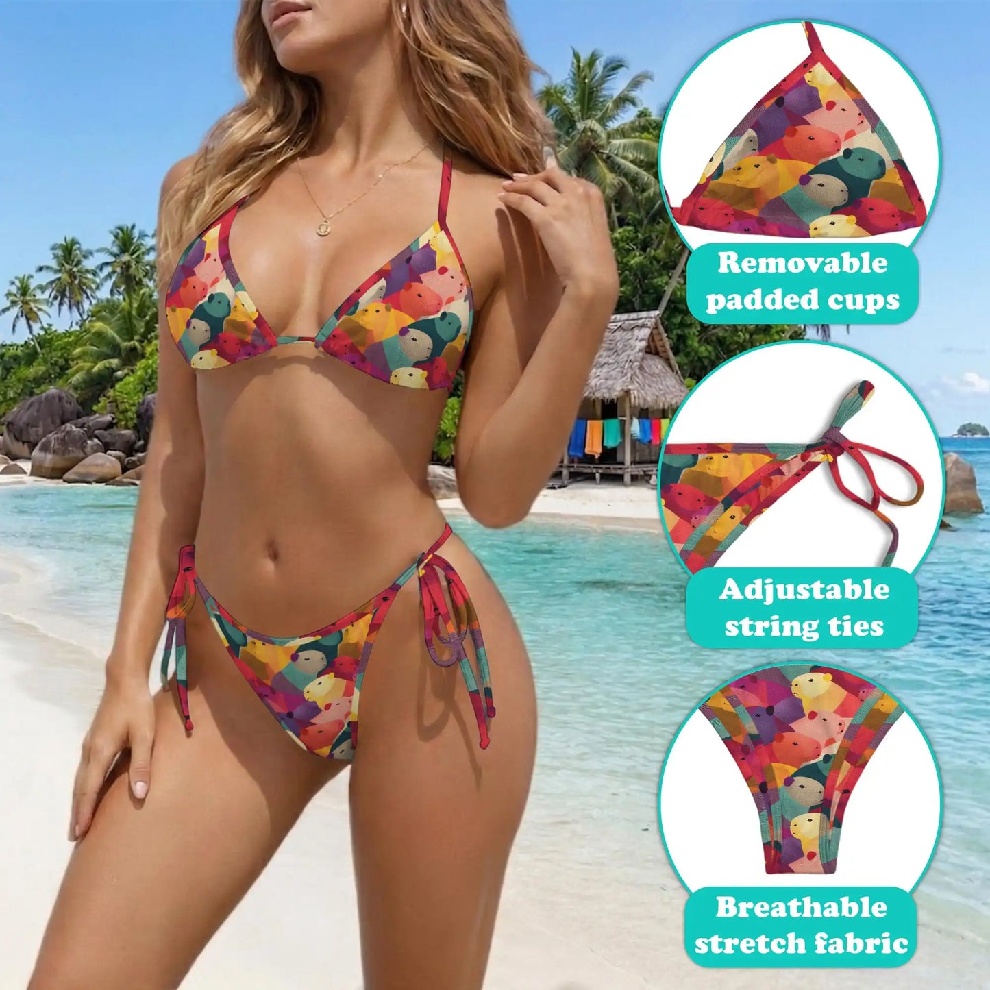 Cute Capybara Pattern Bikini Set for Women, Two Piece Swimsuit, Kawaii Animal Beachwear | Azhawaiian