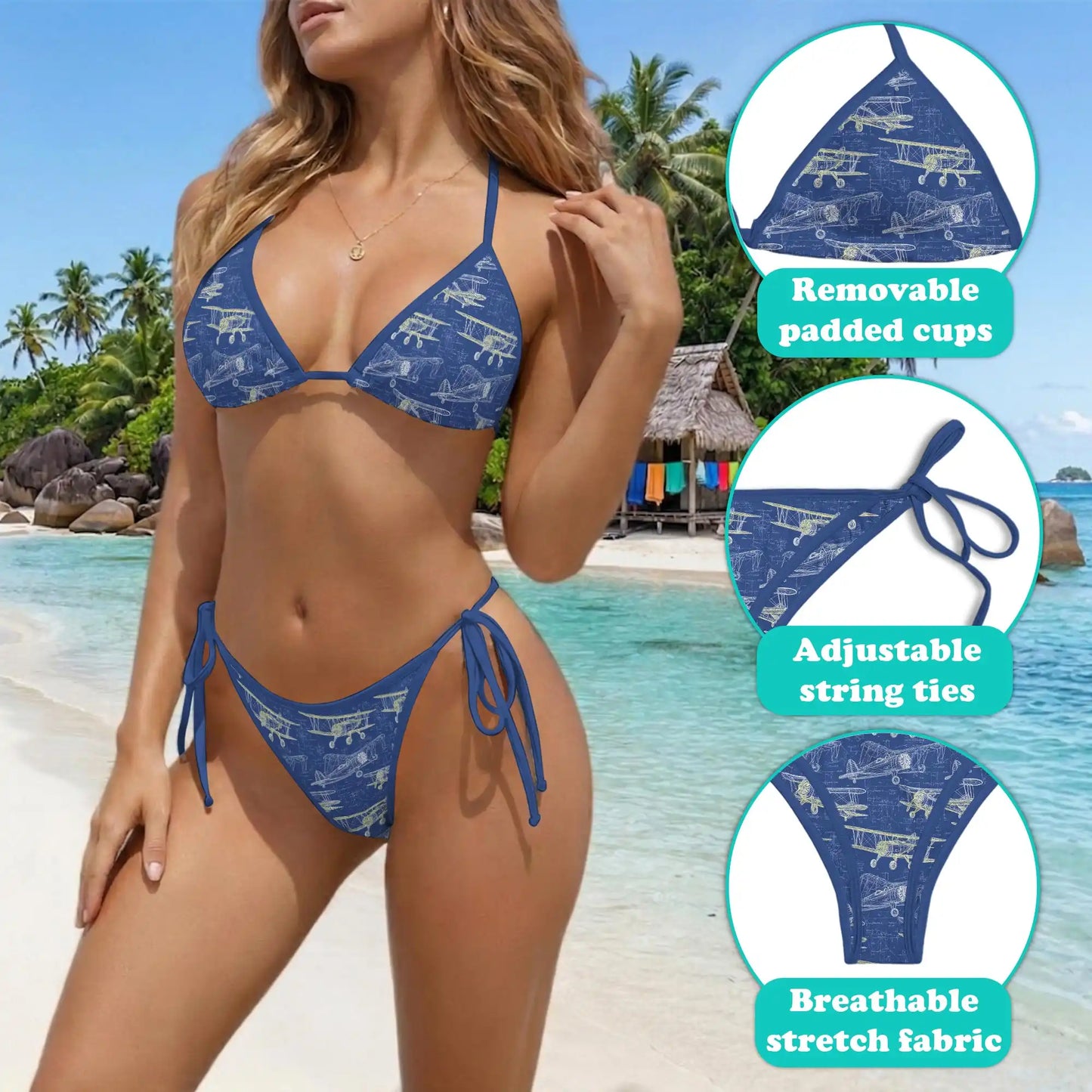 Vintage Aircraft Bikini Set for Women Two Piece Swimsuit, Aviation Print | Azhawaiian
