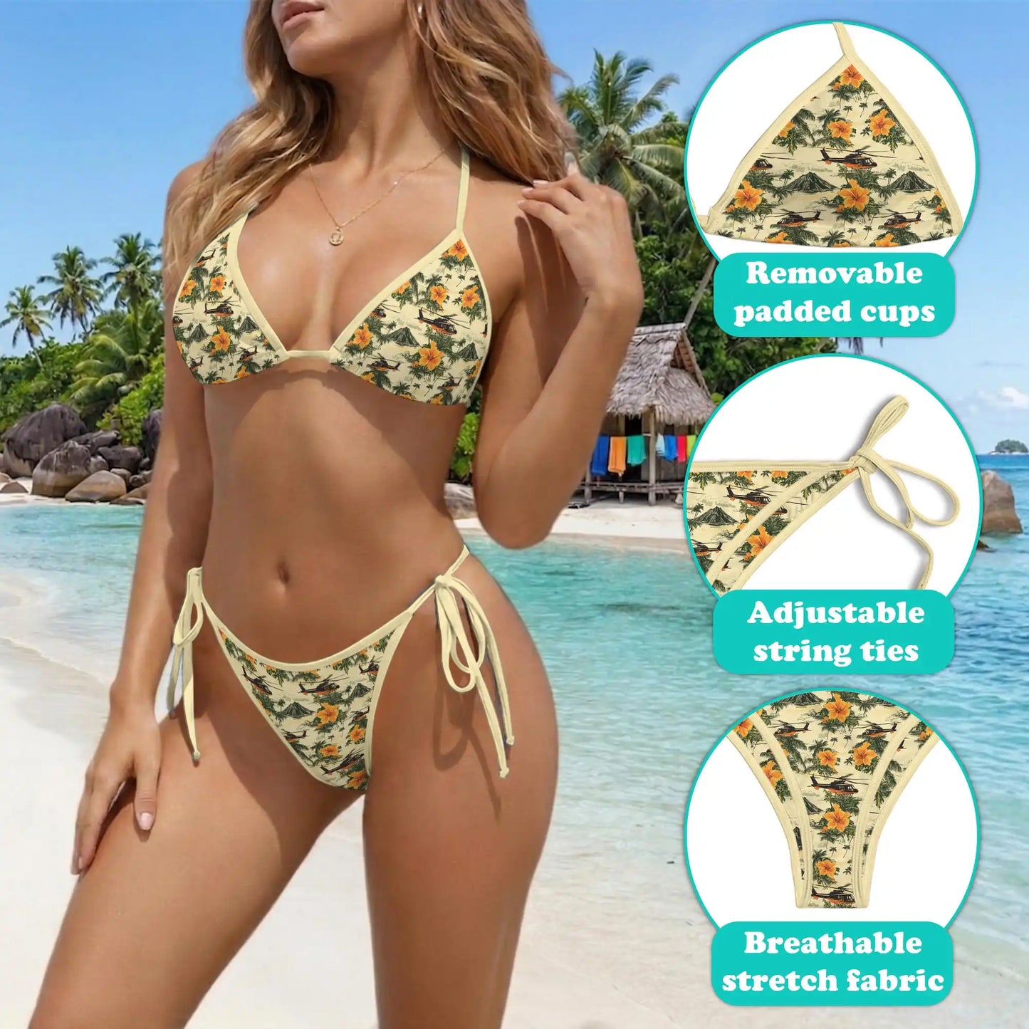Helicopter Bikini Set for Women Two Piece Swimsuit, Tropical Aviation| Azhawaiian