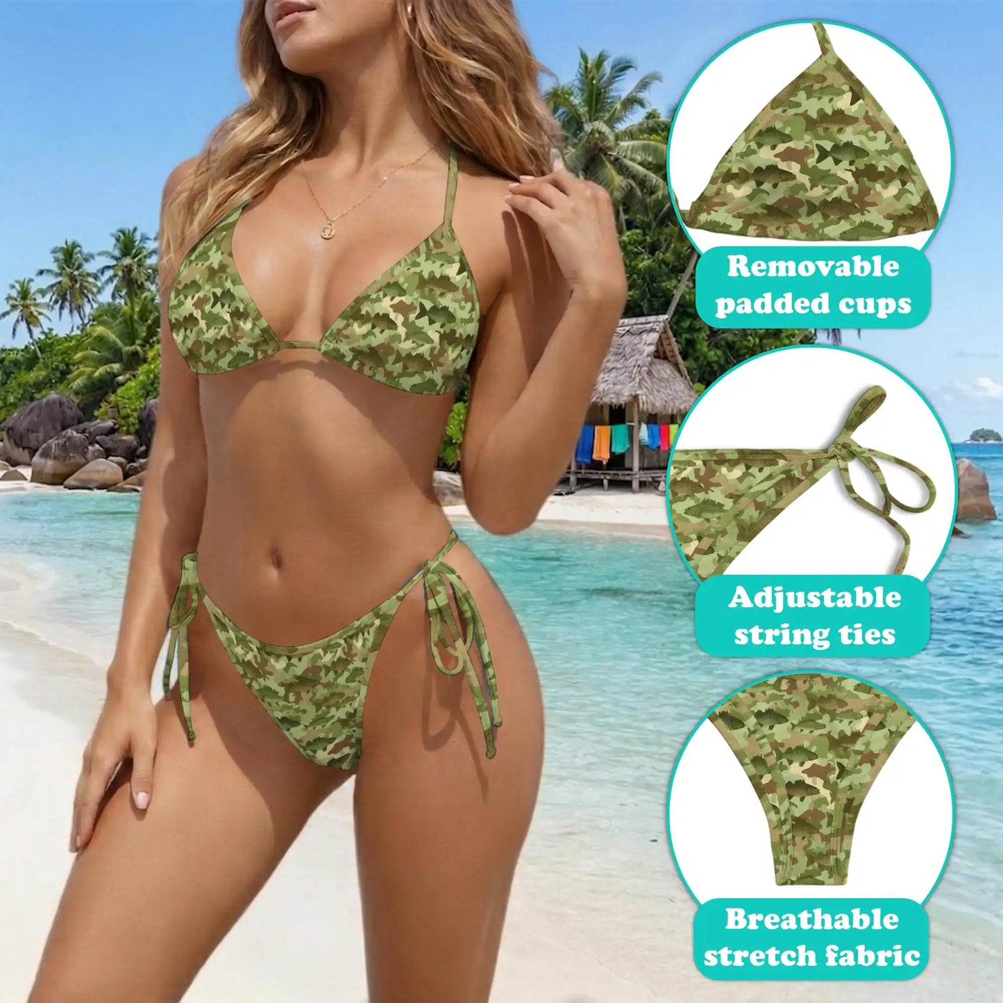 Fishing Camo Bikini Set for Women, Two Piece Swimsuit, Outdoor Fishing Beachwear | Azhawaiian