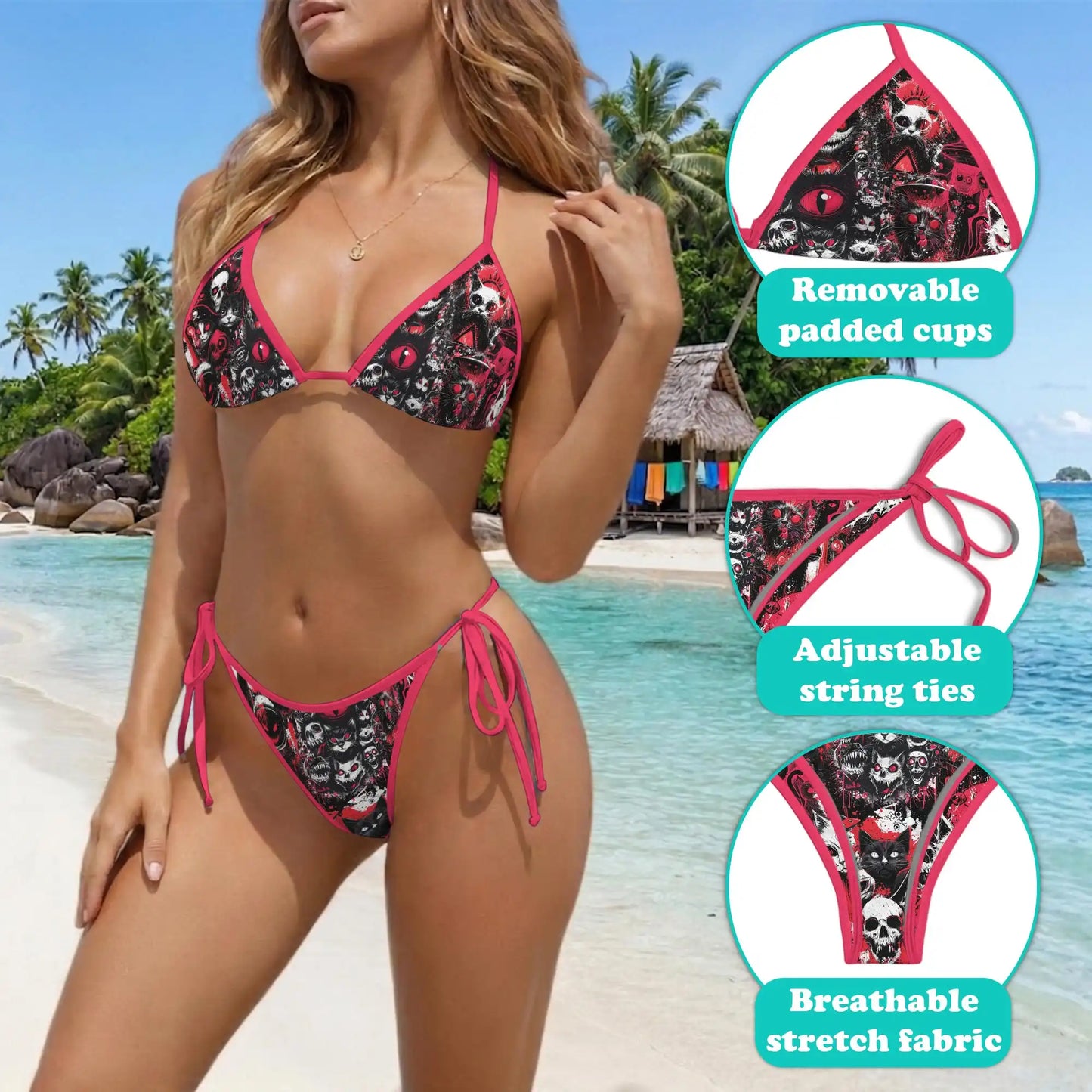 Black Cat UFO Alien Bikini Set for Women, Two Piece Swimsuit, Gothic Sci-Fi Beachwear | Azhawaiian