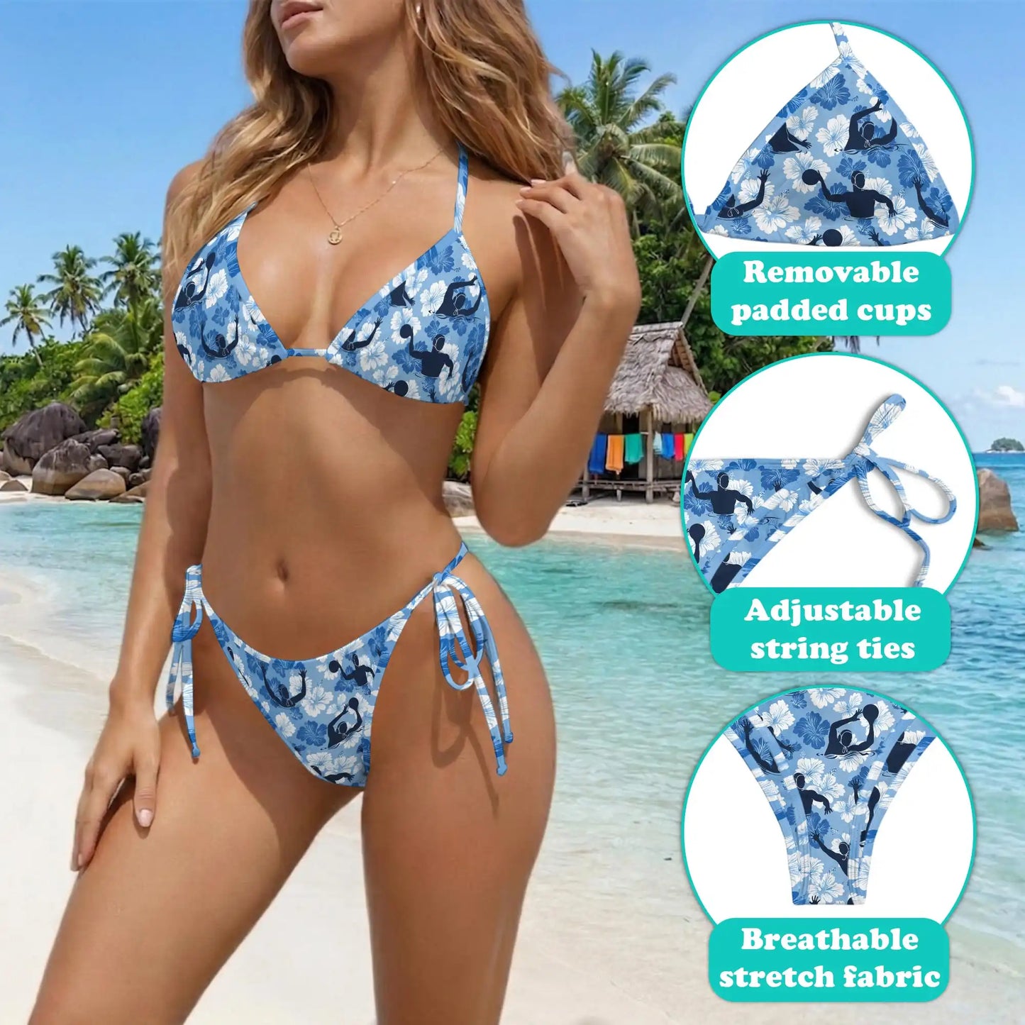 Water Polo Bikini Set for Women, Two Piece Swimsuit, Tropical Sports Beachwear | Azhawaiian