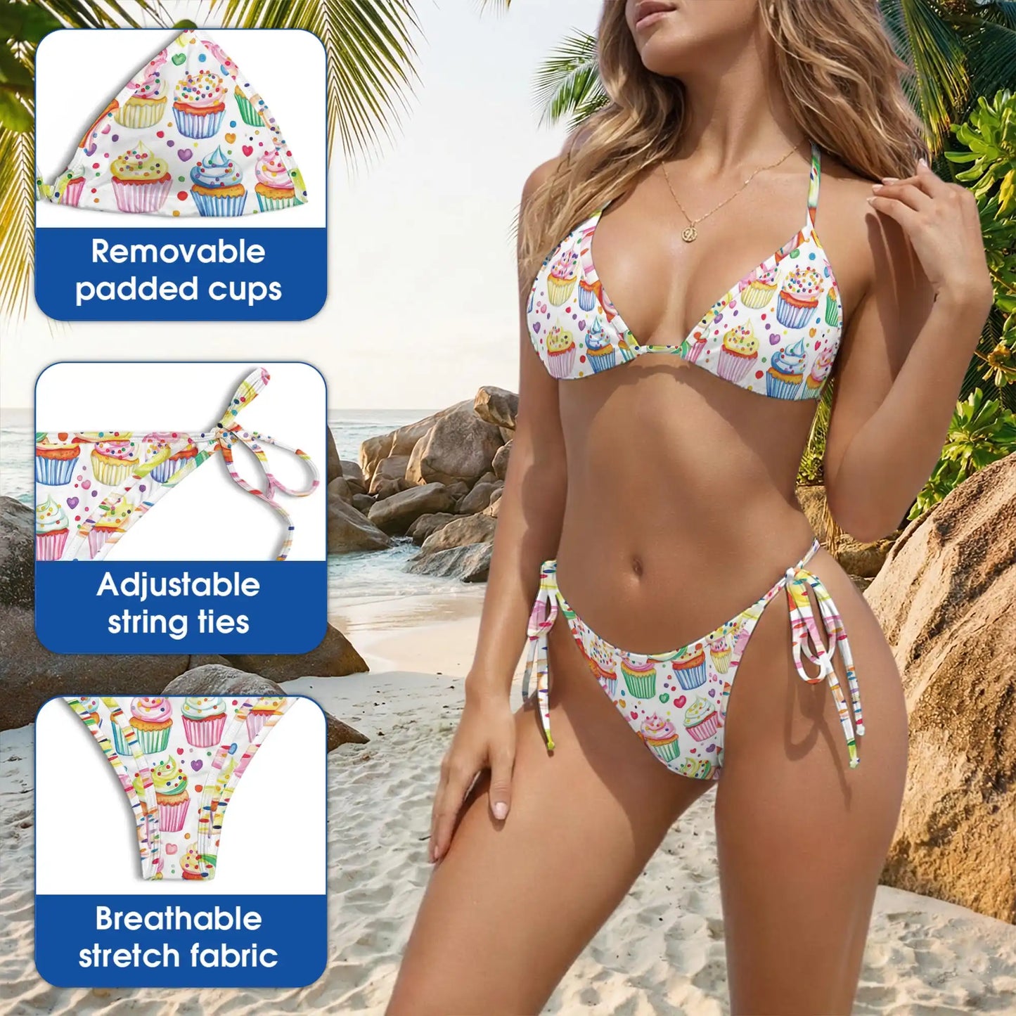 Cupcake Bikini Set for Women, Two Piece Swimsuit, Sweet Cupcake Print Beachwear | Azhawaiian Description:
