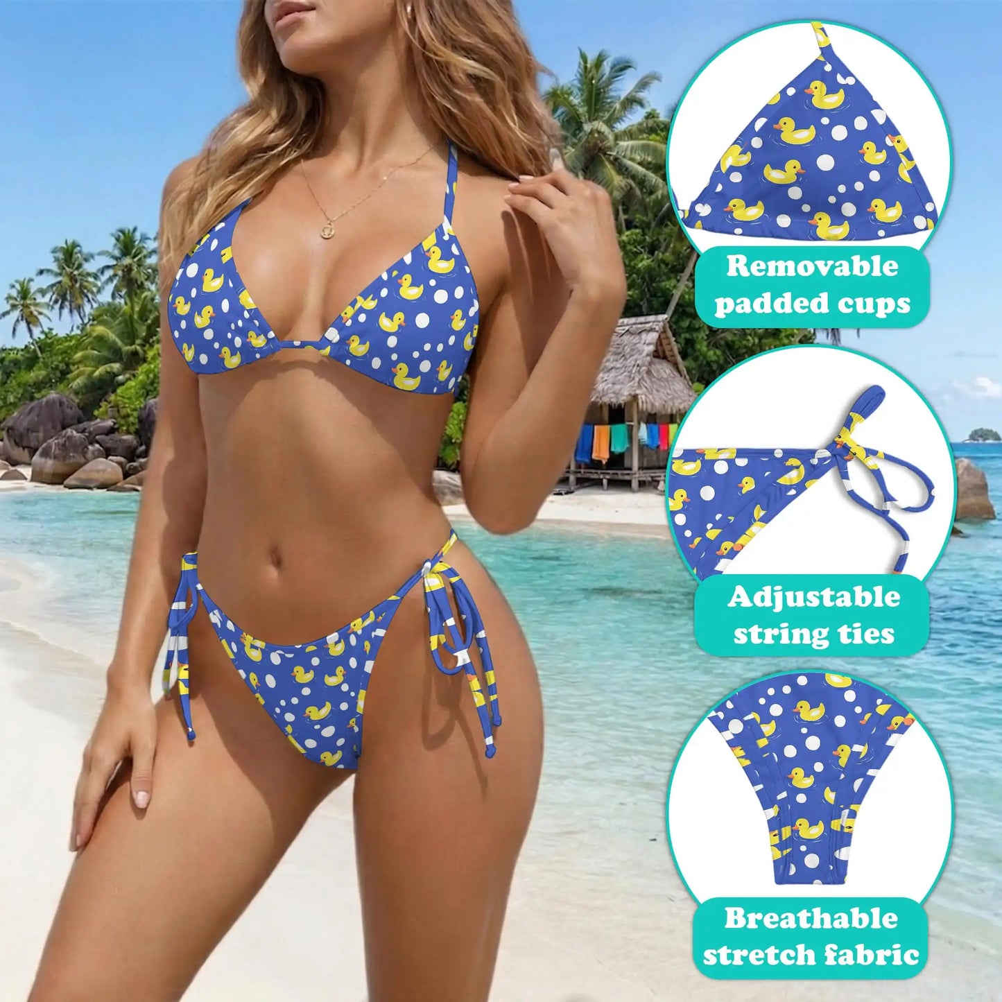 Duck Yellow Pattern Bikini Set for Women, Two Piece Swimsuit, Cute Duck Beachwear | Azhawaiian