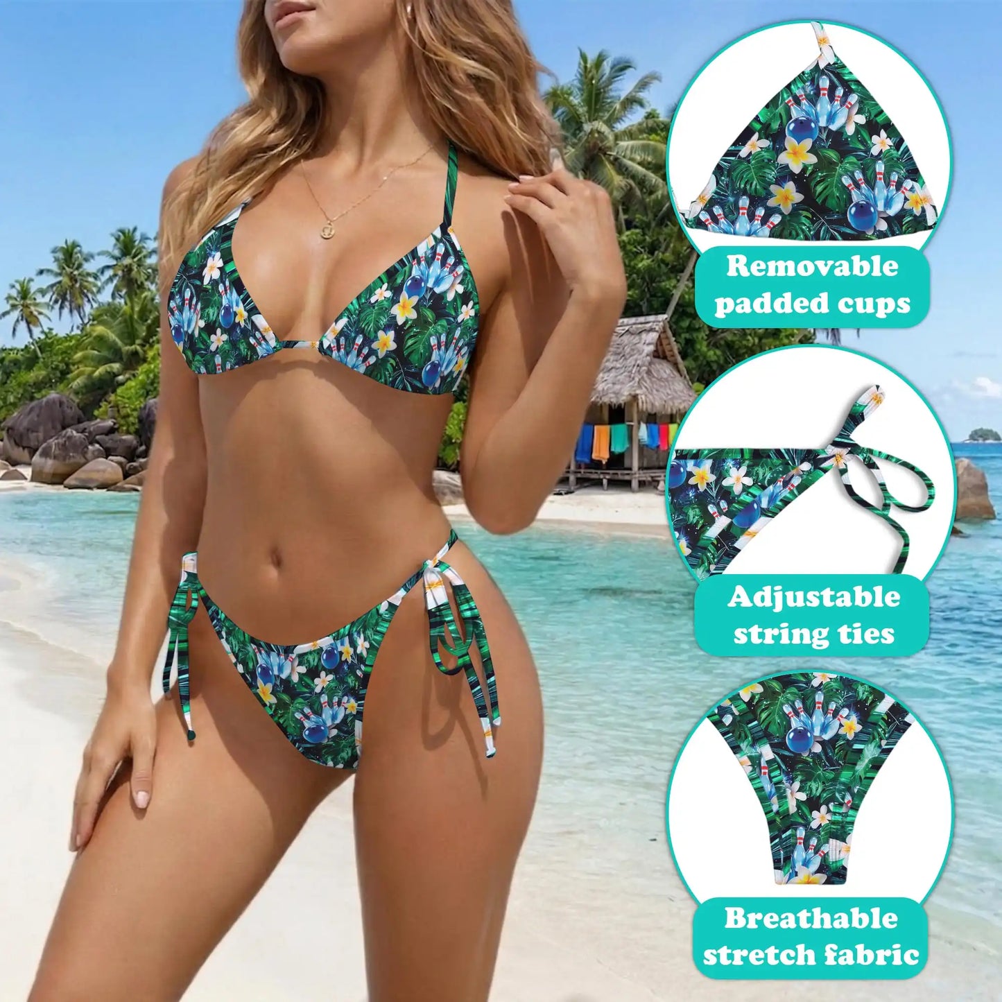 Bowling Ball Bikini Set for Women, Two Piece Swimsuit, Tropical Sport Beachwear | Azhawaiian
