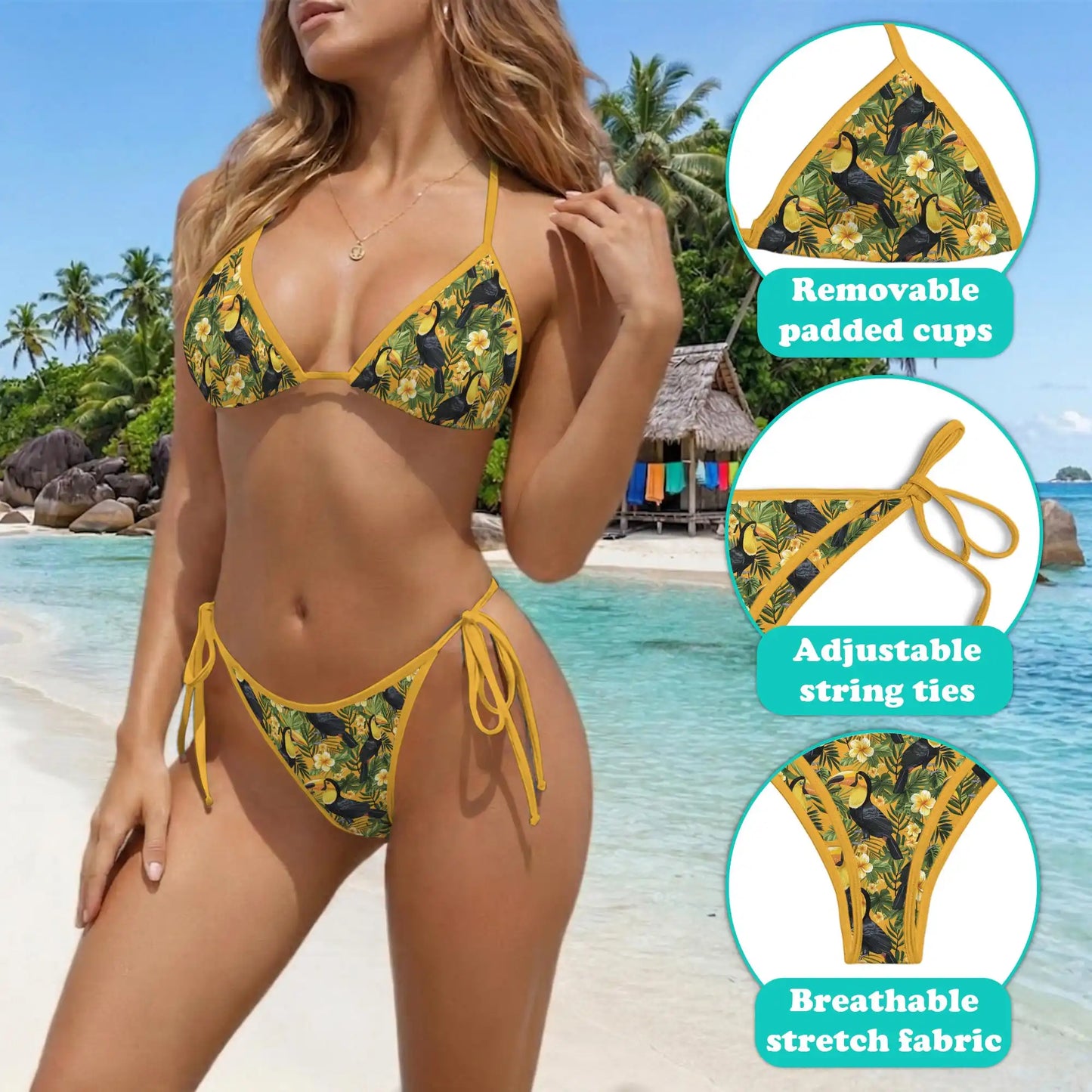 Toucan Bikini Set for Women, Two Piece Swimsuit, Tropical Bird Beachwear | Azhawaiian