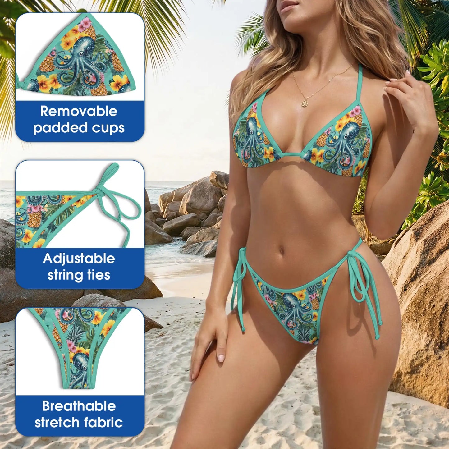 Pineapple Cephalopod Bikini Set for Women, Two Piece Swimsuit, Tropical Beachwear | Azhawaiian