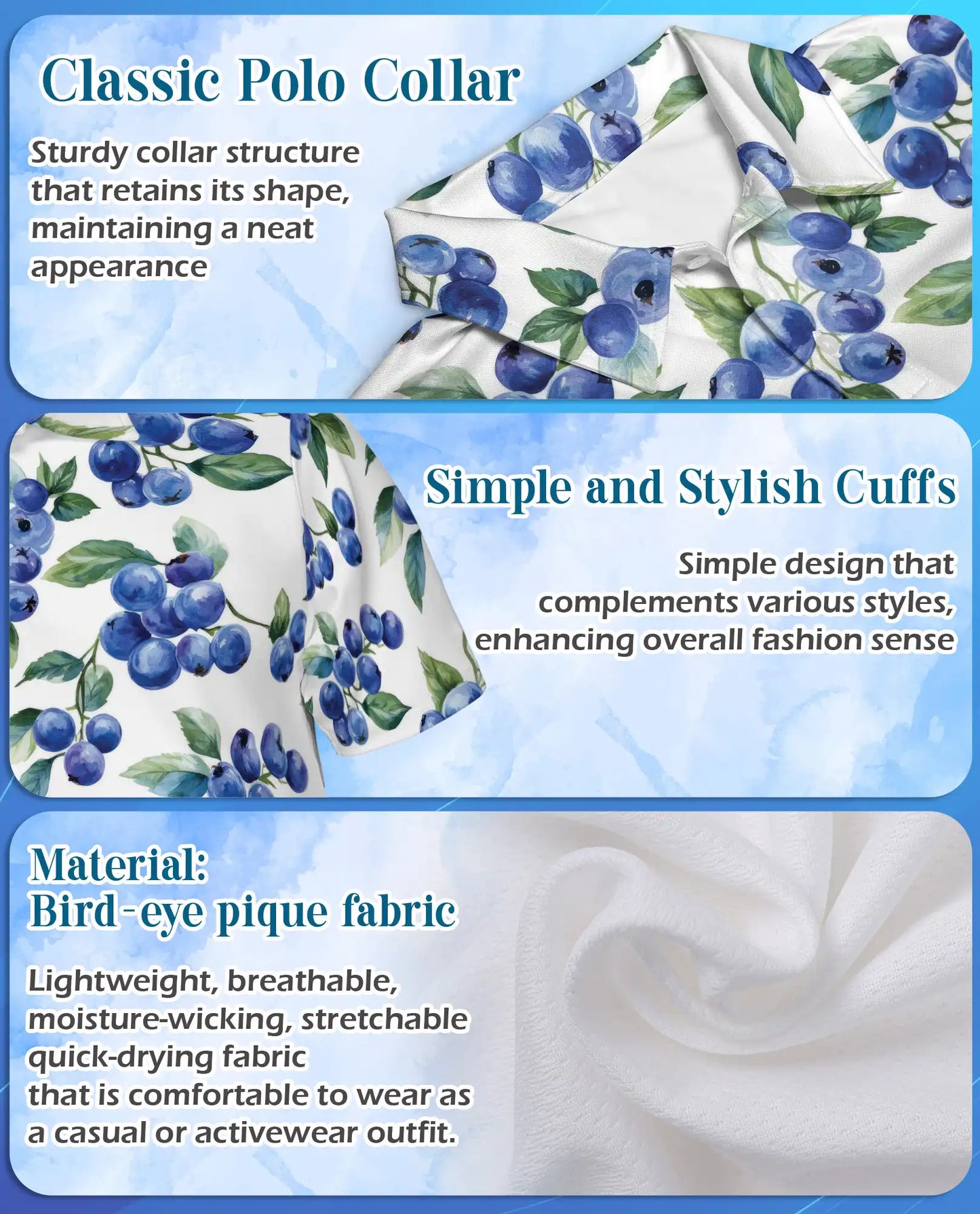 Blueberry Fruit Hawaiian Polo Shirt for Men, Tropical Summer Style | Azhawaiian