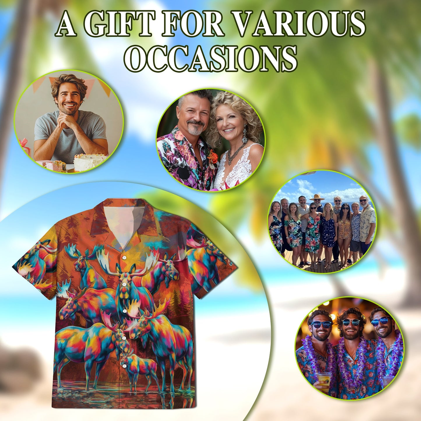 Moose Colorful Hawaiian Shirt for Men, Button Down Aloha Shirt - Azhawaiian