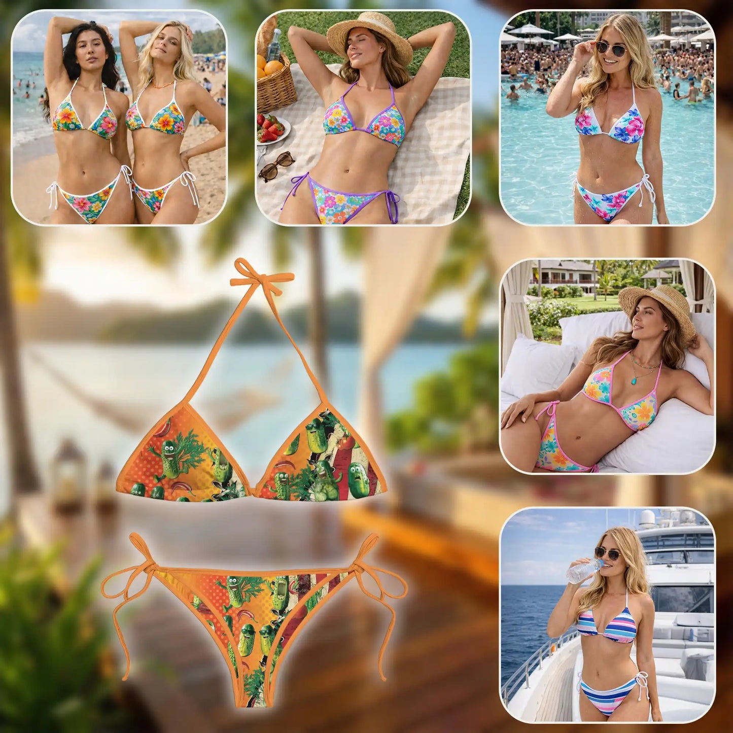 Funny Pickles Bikini Set, Novelty Food Two Piece Swimsuit | Azhawaiian