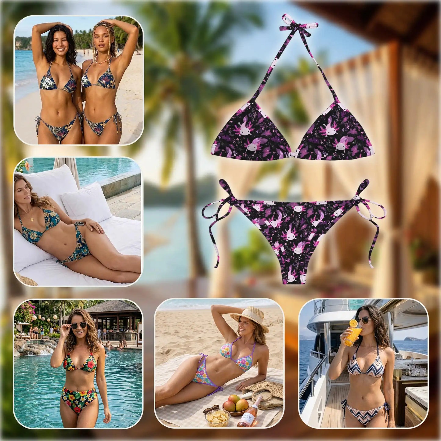 Tropical Axolotl Bikini Set for Women, Two Piece Swimsuit, Cute Kawaii Beachwear | Azhawaiian